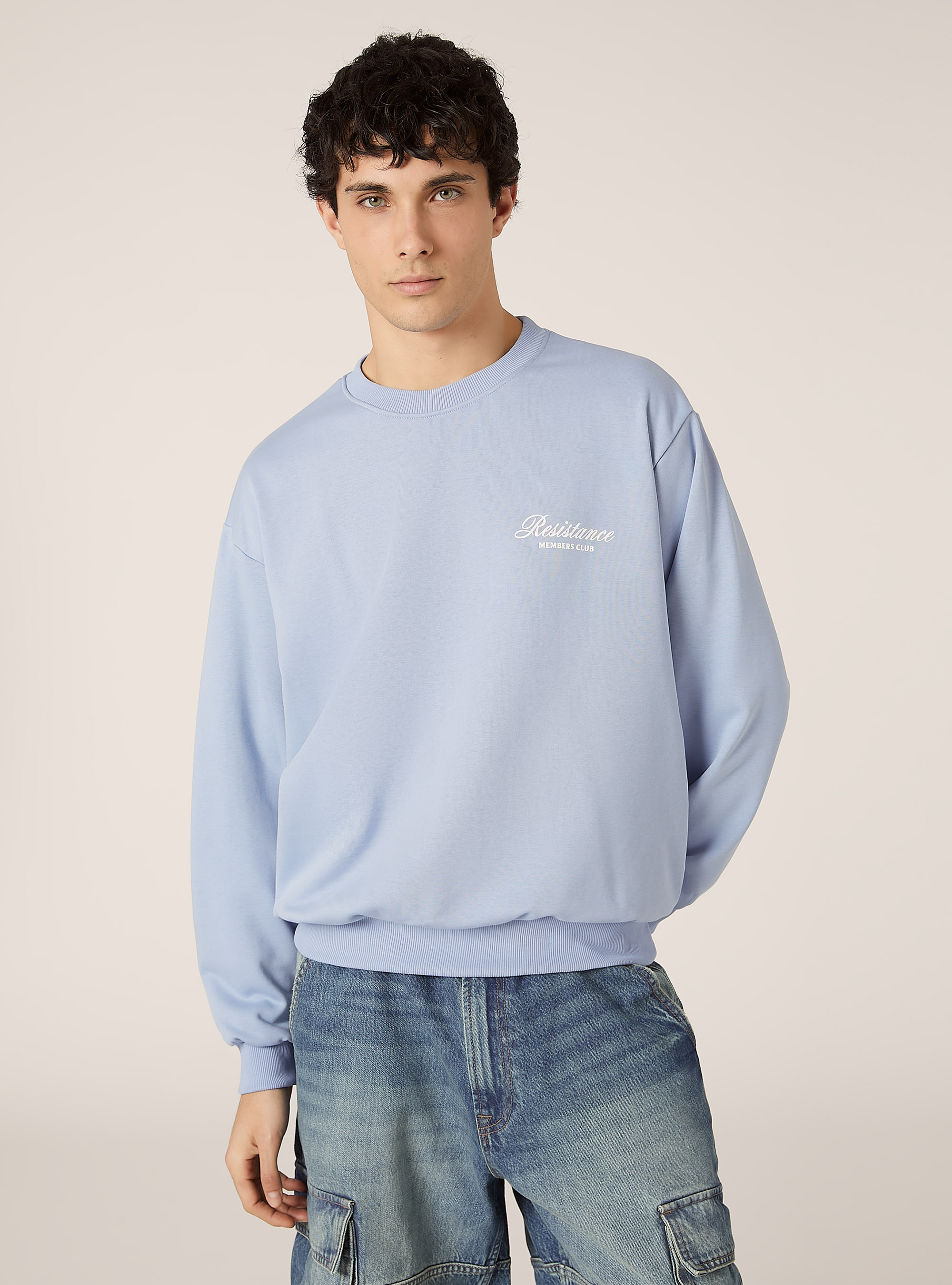 Boxy fit sweatshirt with print, AZ3 AZURE LIGHT