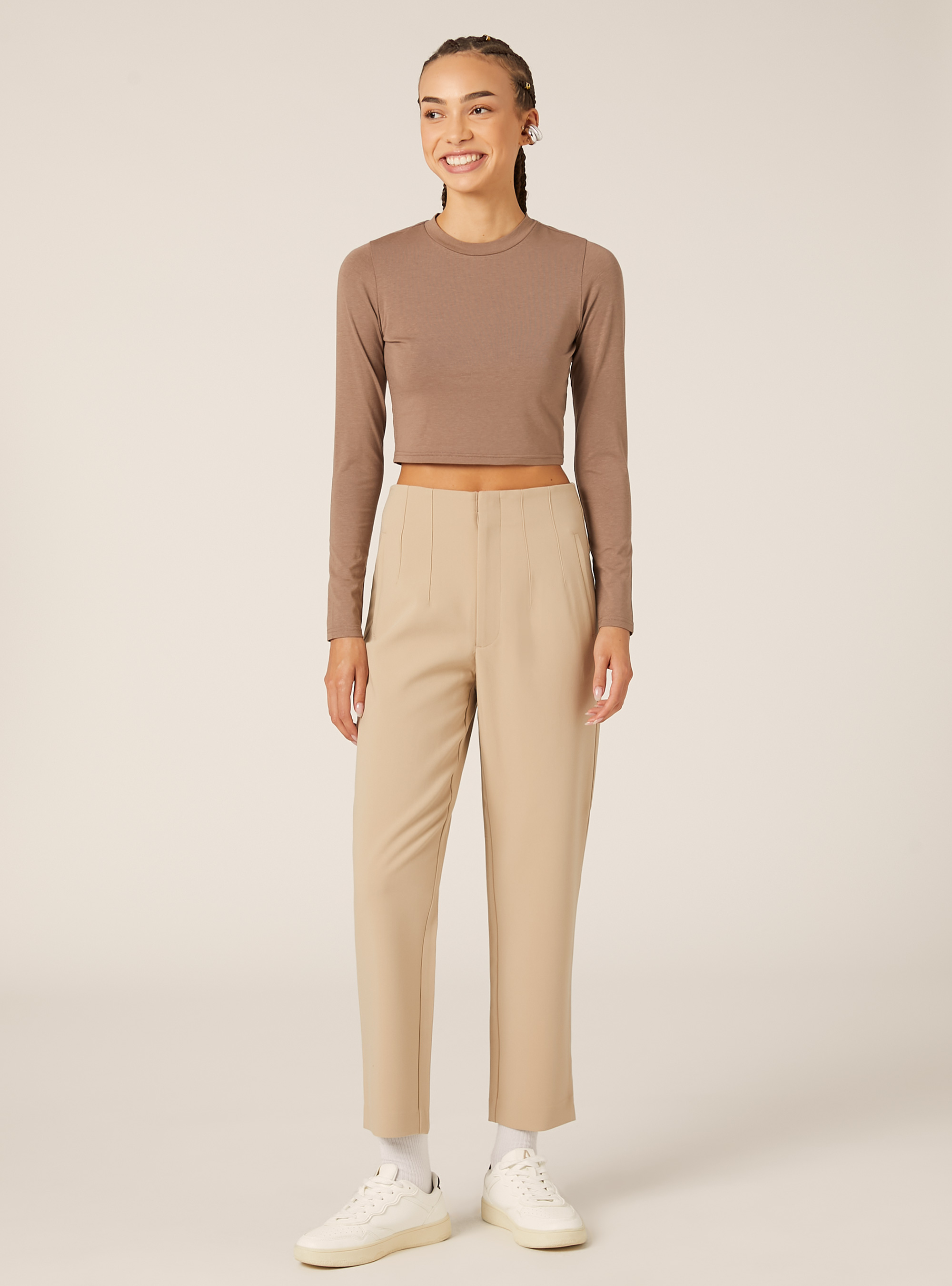 Plain trousers with pleats, BG2 BEIGE MEDIUM