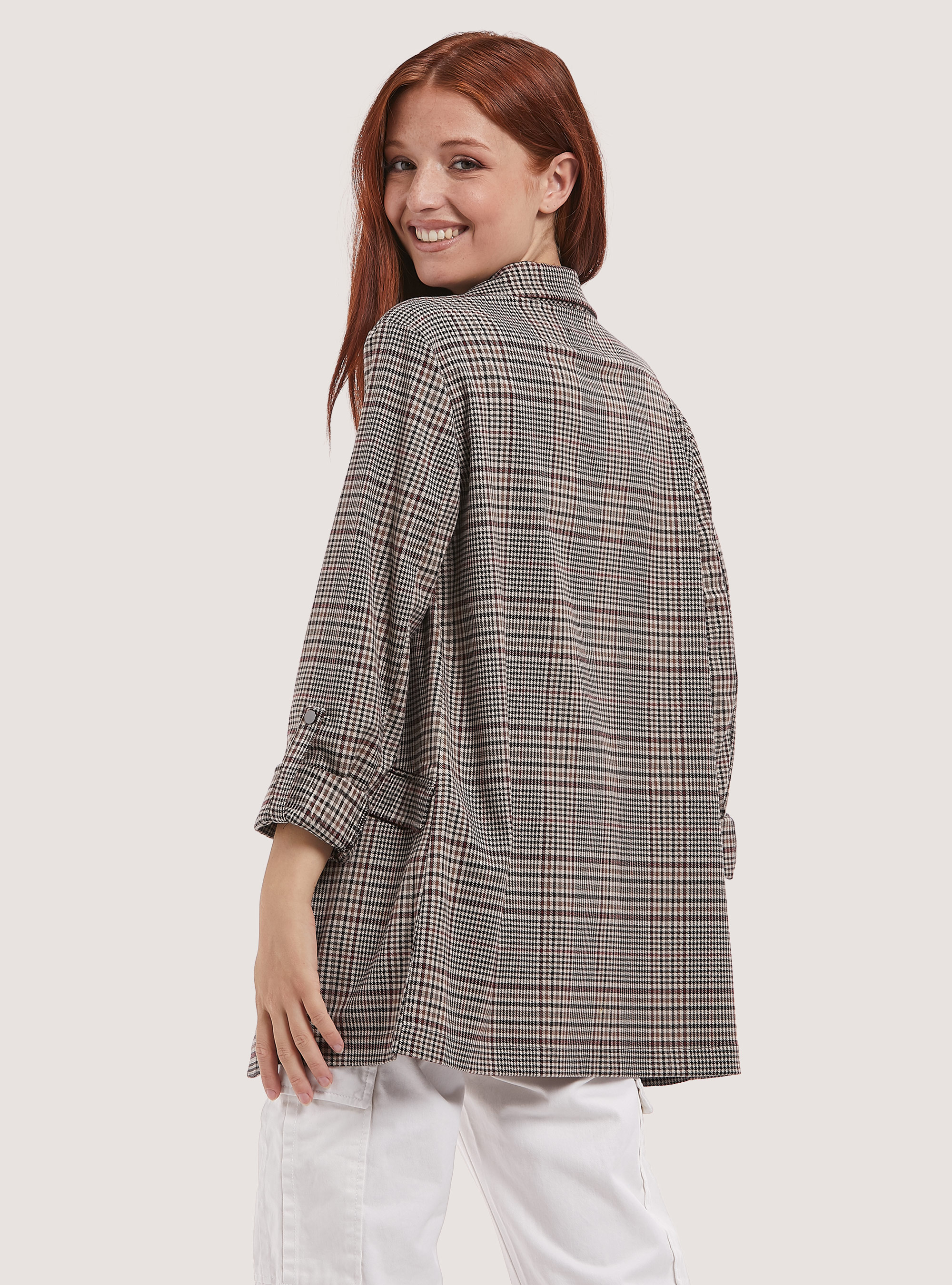 Plaid blazer with side pockets, CHECK BROWN