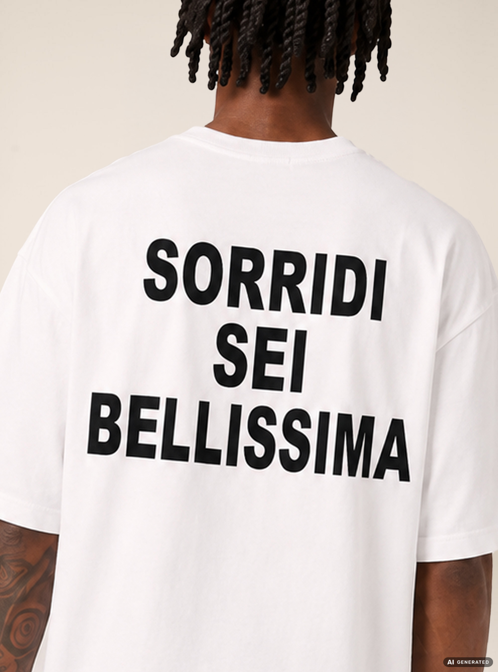 T-shirt  stampa sorridi sei bellissima, OFF WHITE