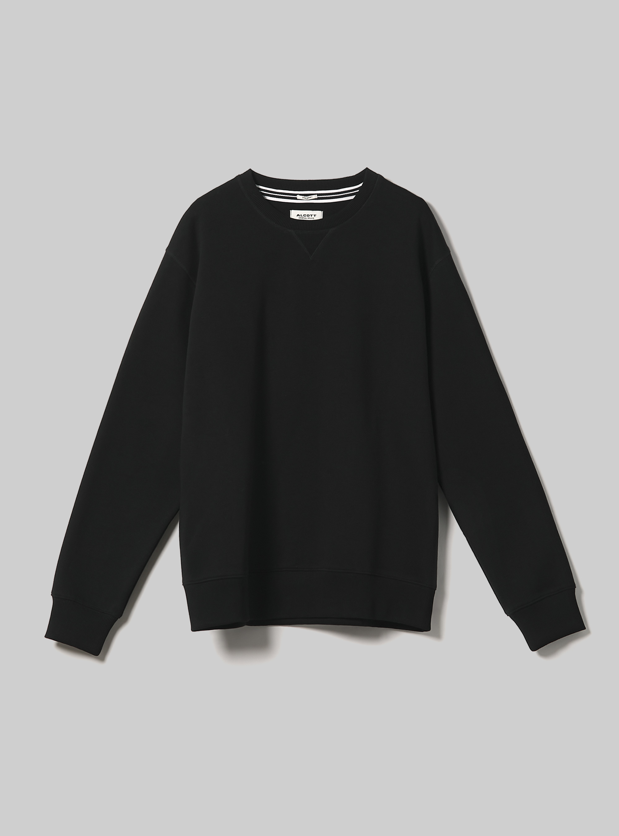 Sudadera de cuello redondo de color liso, BK1 BLACK