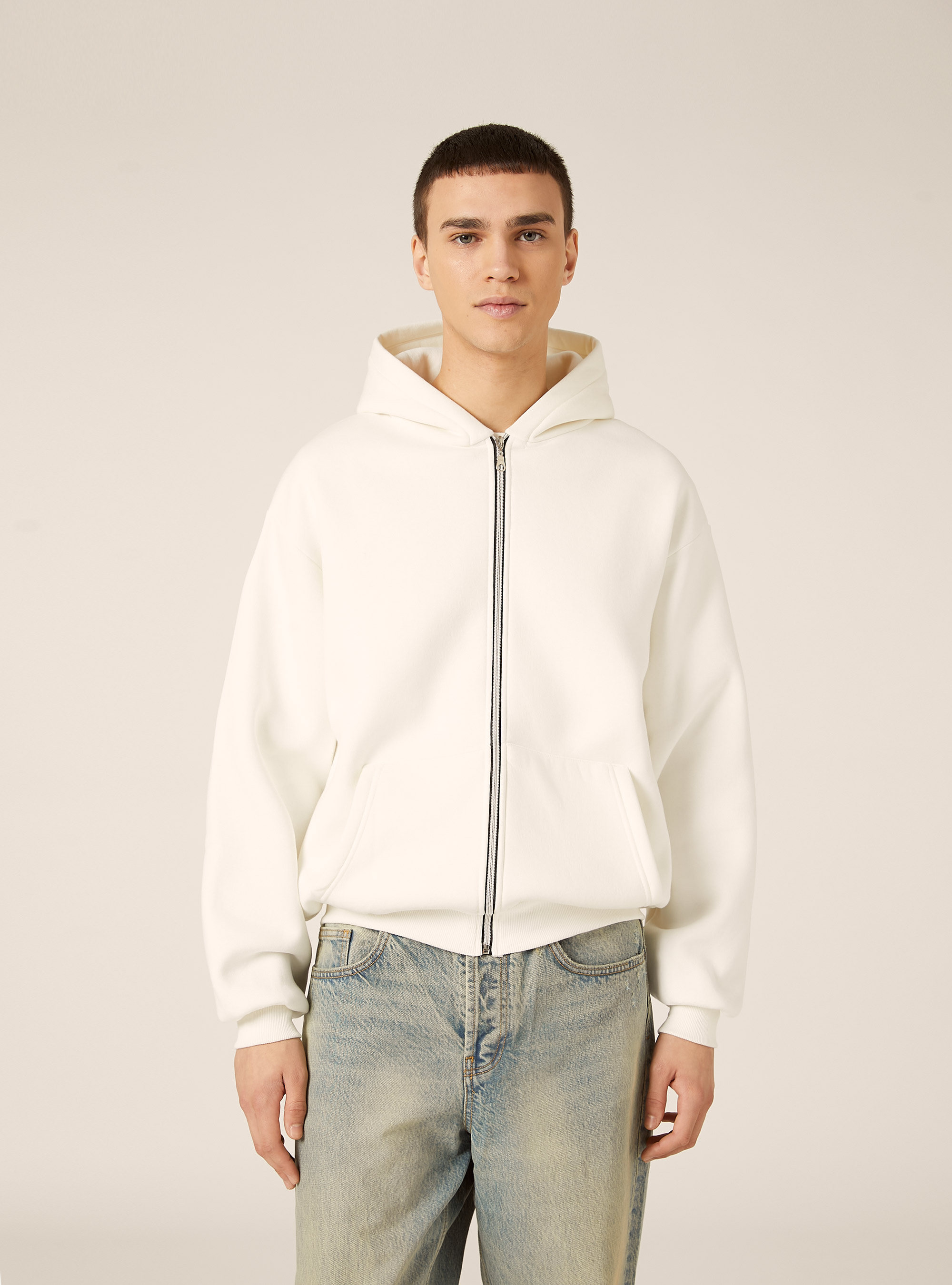 Boxy fit zip-up hoodie, WH1 OFF WHITE