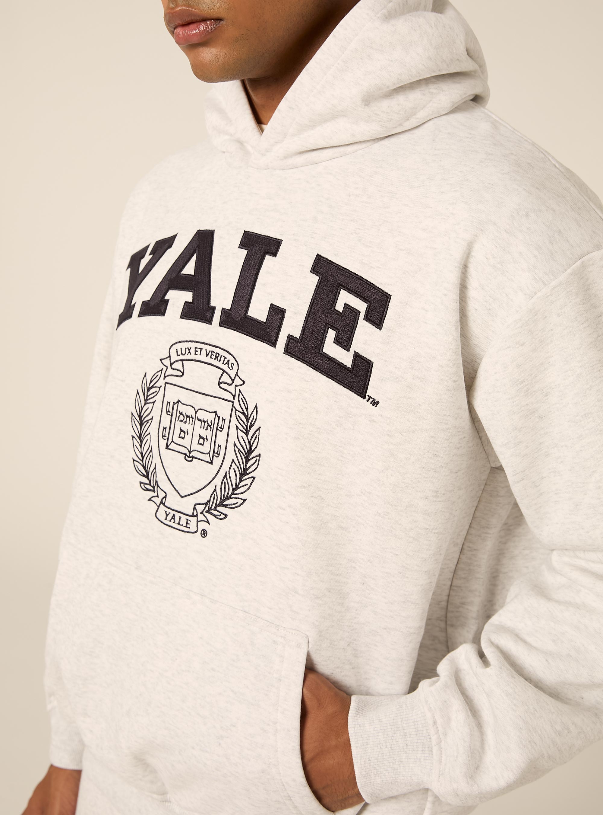 Felpa con cappuccio boxy licenza yale, MGY3 GREY MEL LIGHT