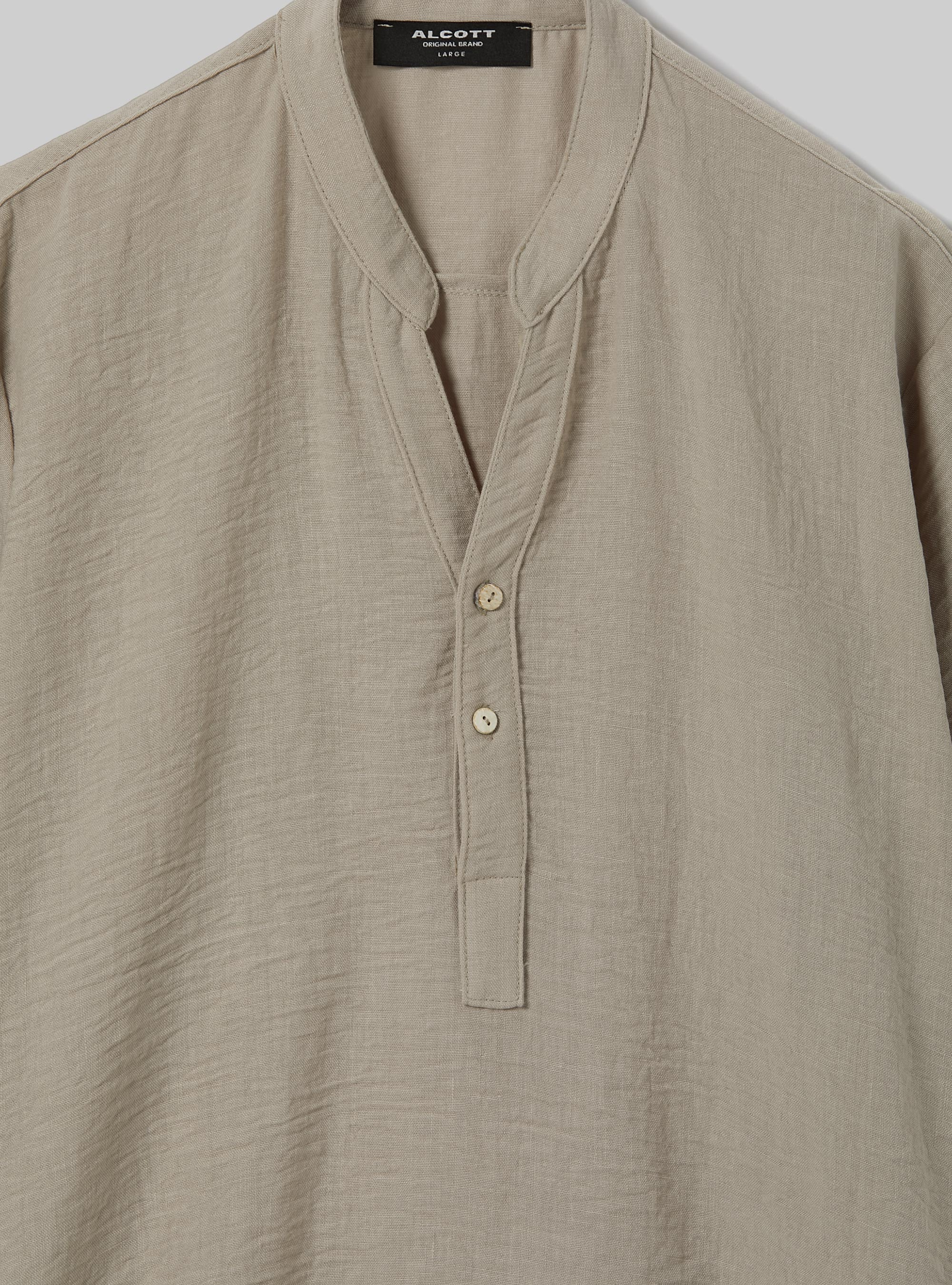 Camicia basica collo coreano mezza placchetta, BG3 BEIGE LIGHT