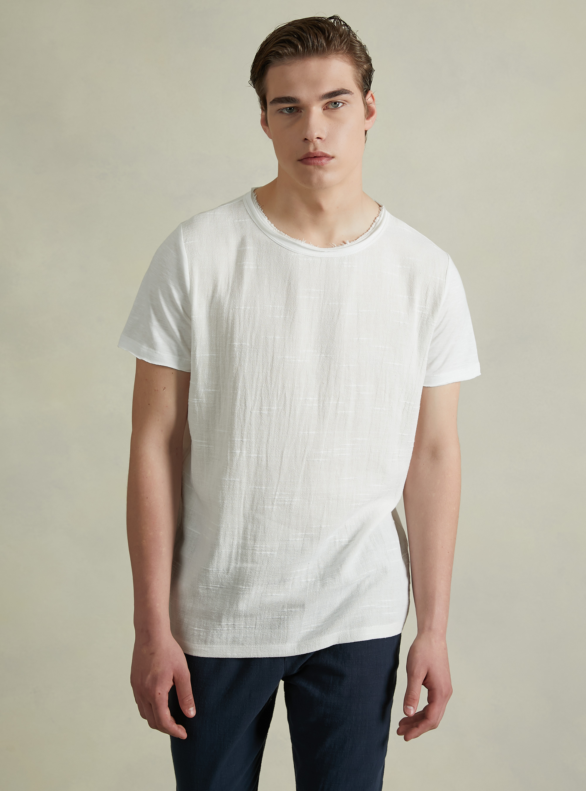 Linen-blend T-shirt in slub fabric, WH1 OFF WHITE