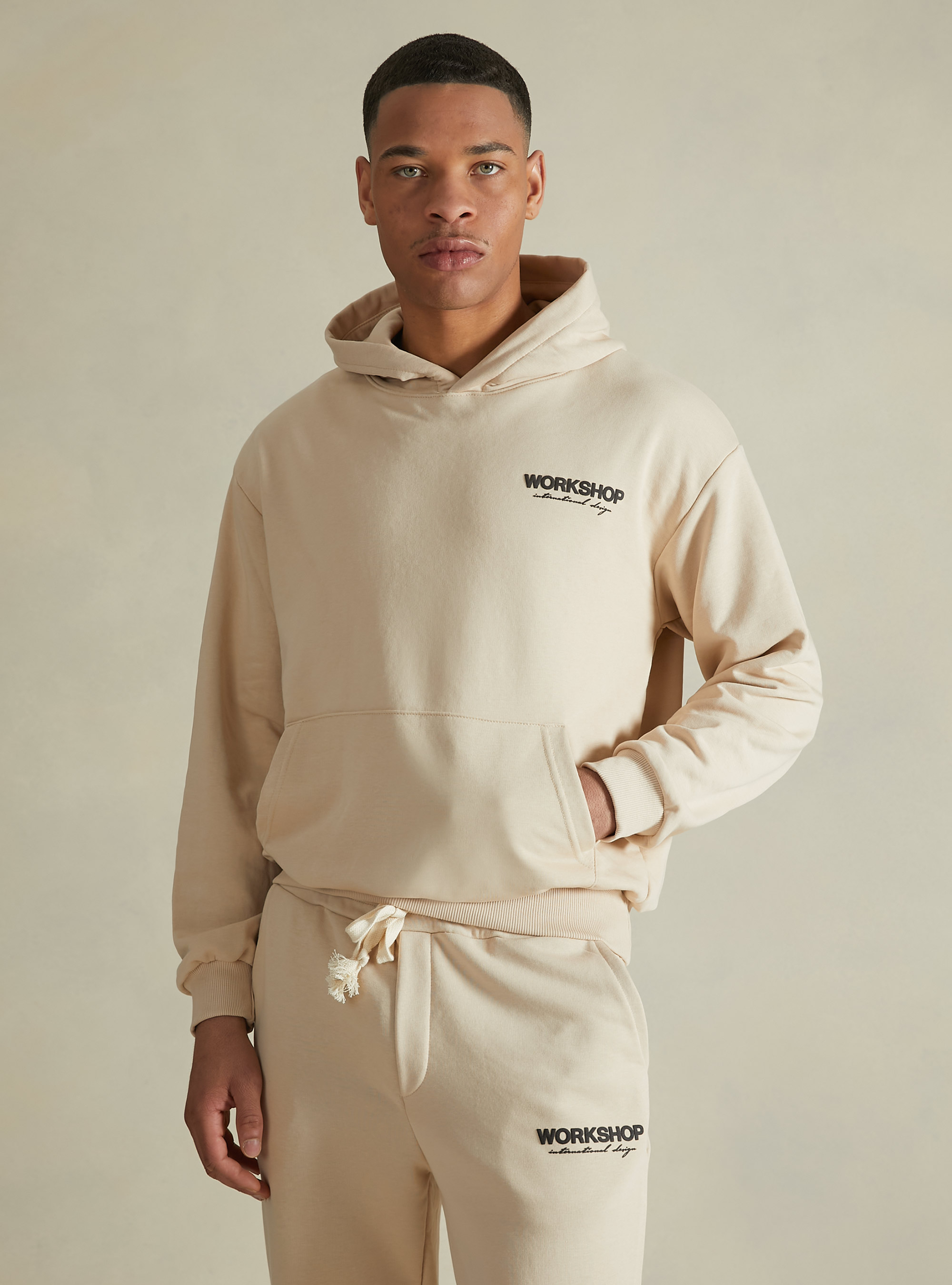 Boxy fit sweatshirt with Workshop print, BG3 BEIGE LIGHT