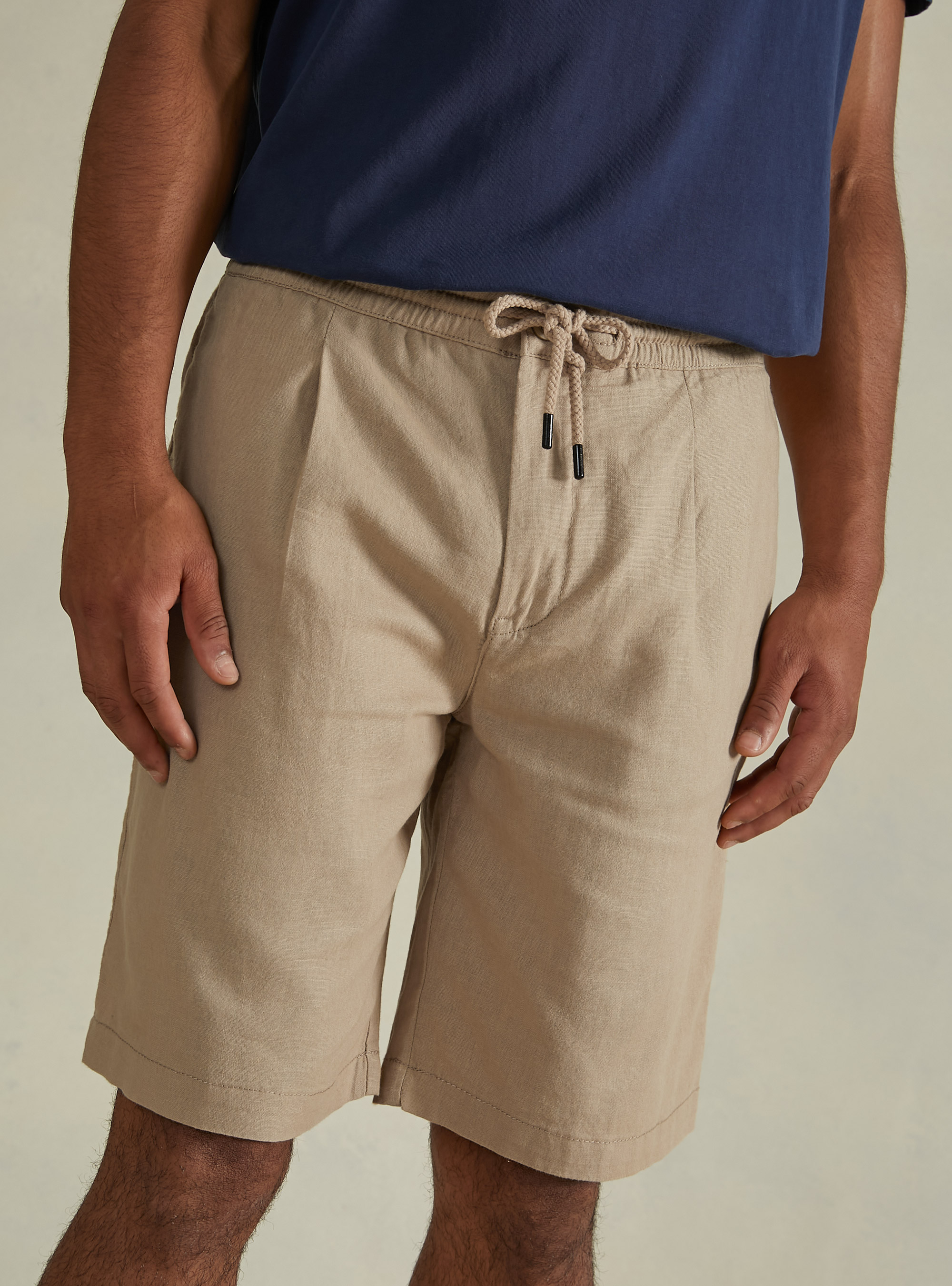 Linen Bermuda Shorts with Drawstring, BG2 BEIGE MEDIUM