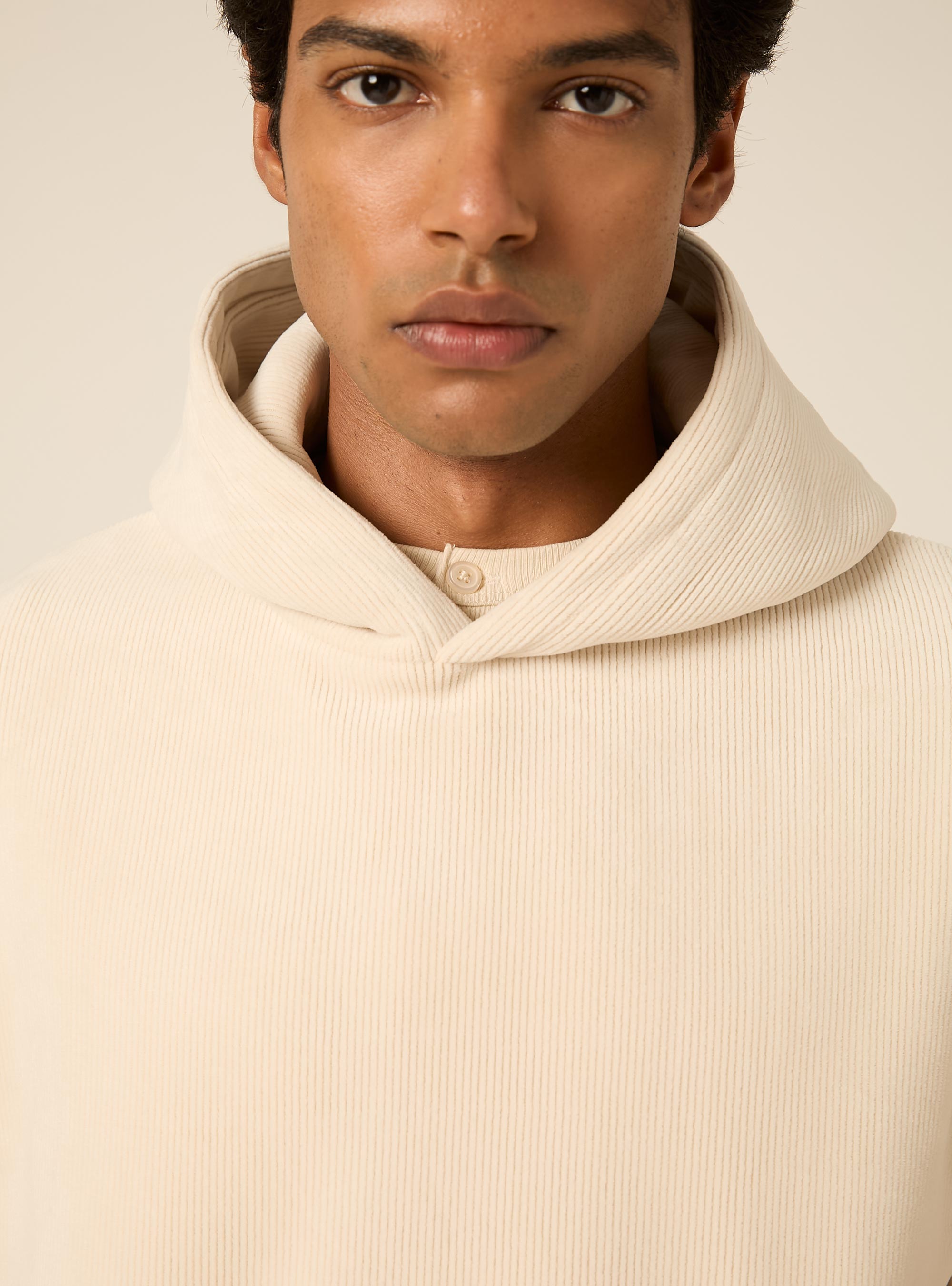 Felpa con cappuccio boxy fit in velluto a coste, CR3 CREAM LIGHT