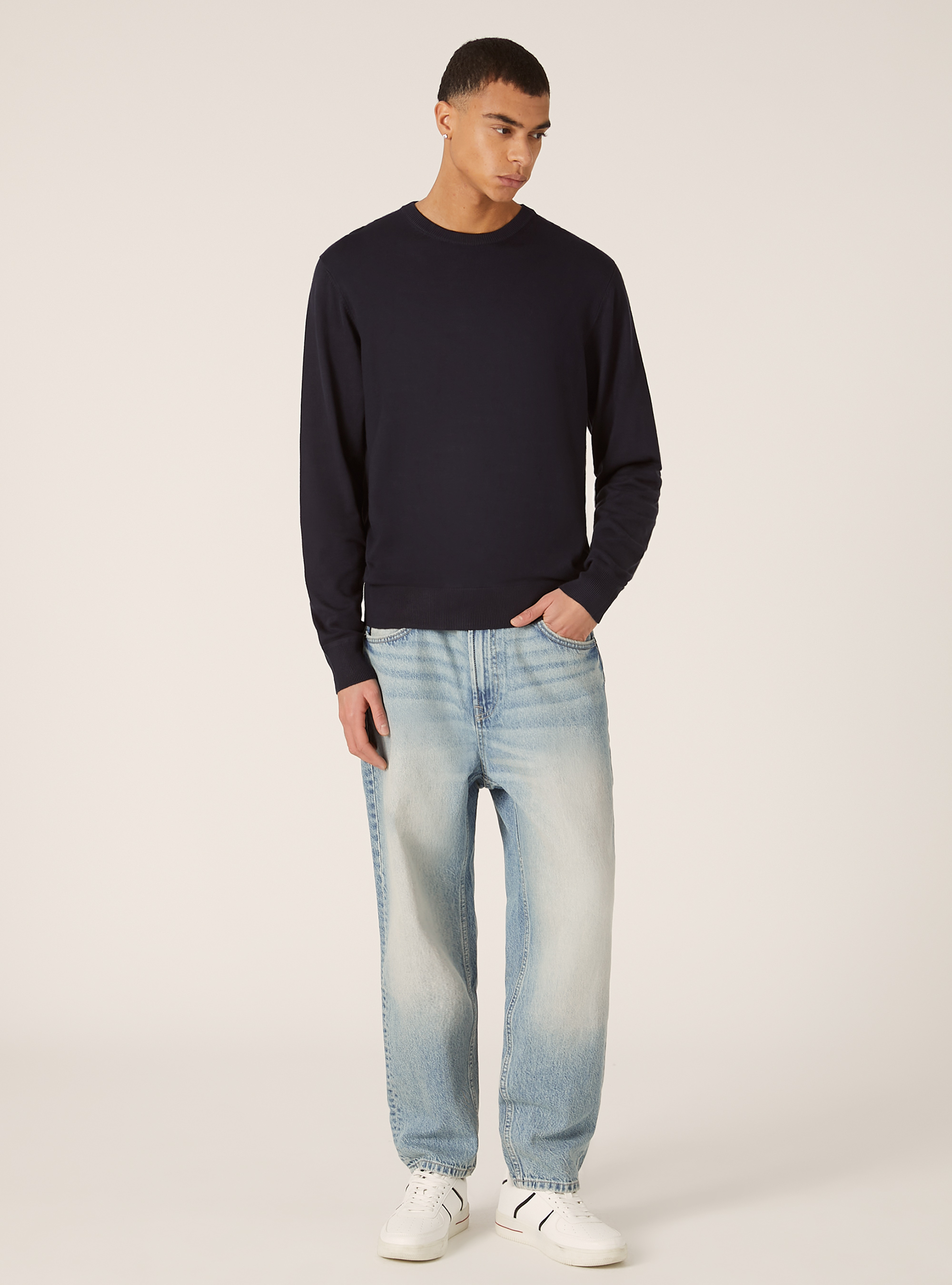 Pull &agrave; col ras du cou en viscose durable Ecovero, NA1 NAVY DARK