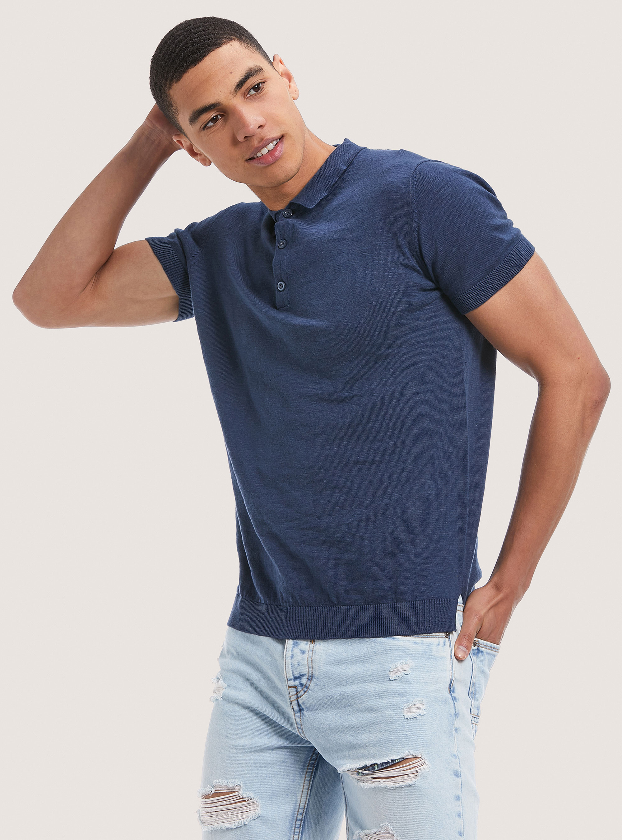 Solid colour polo pullover, C2201 BLUE