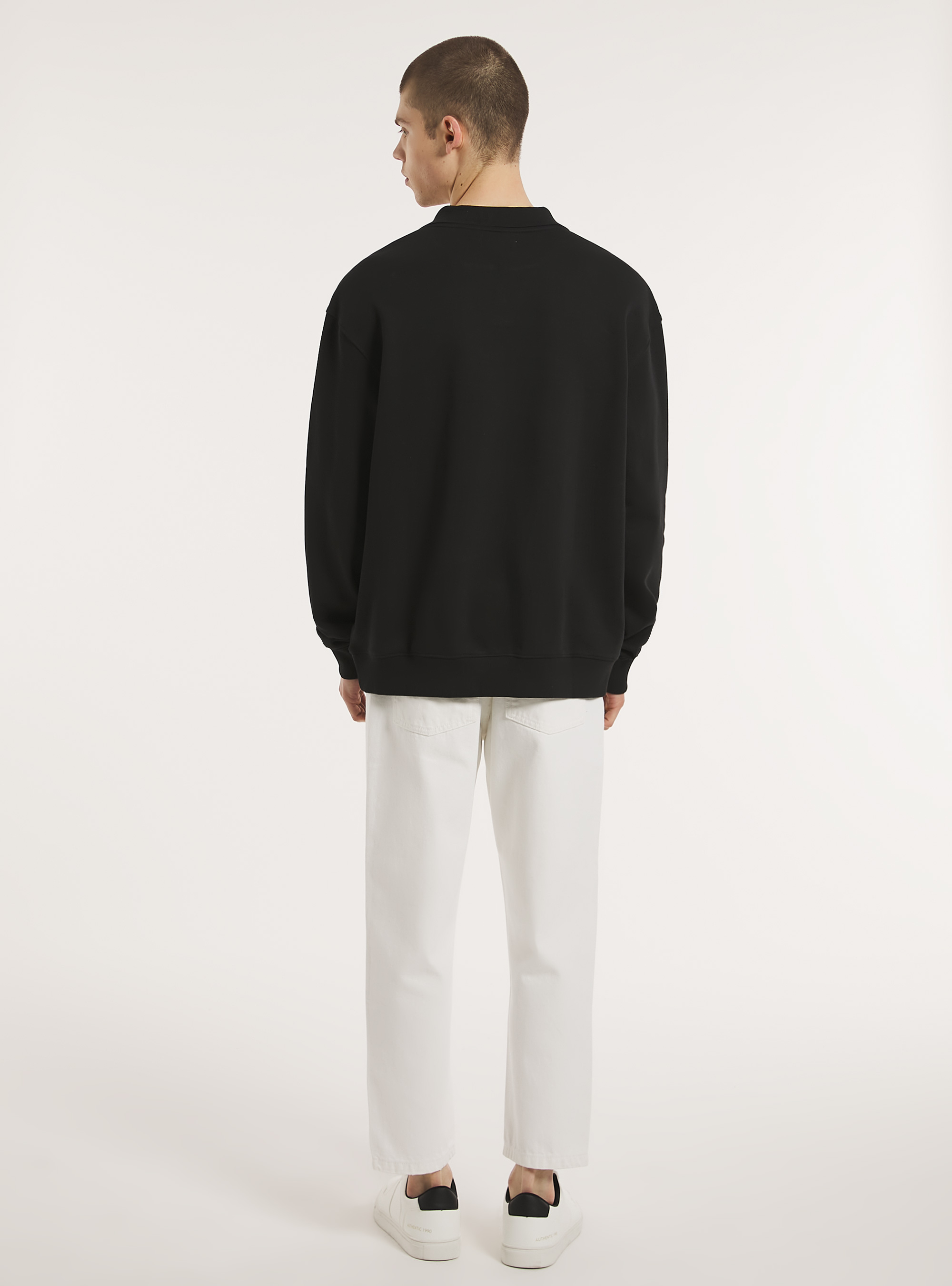 Sudadera de algodón con cuello de polo, BK1 BLACK