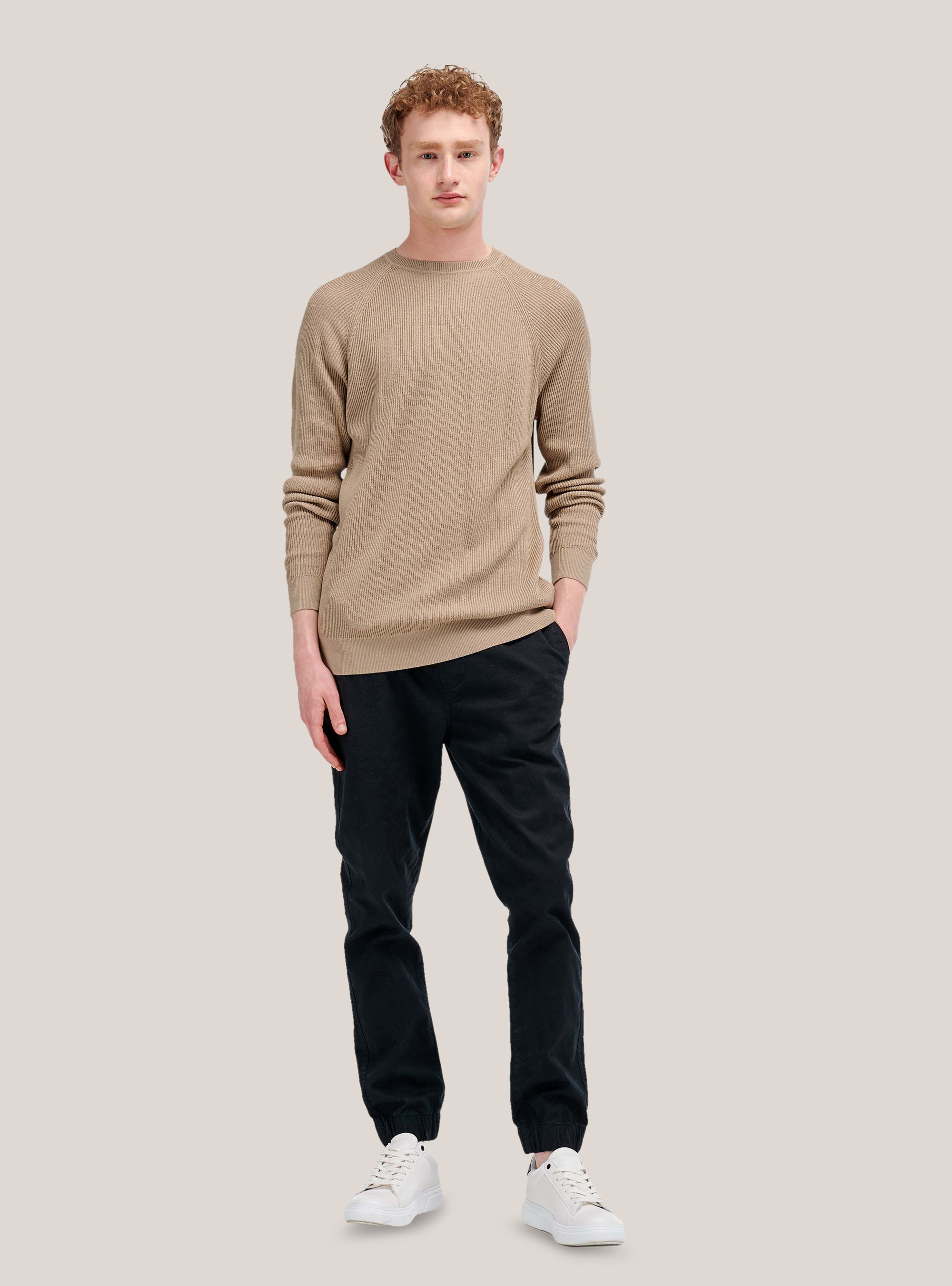 Pullover mit Rippchen, C5567 SAND