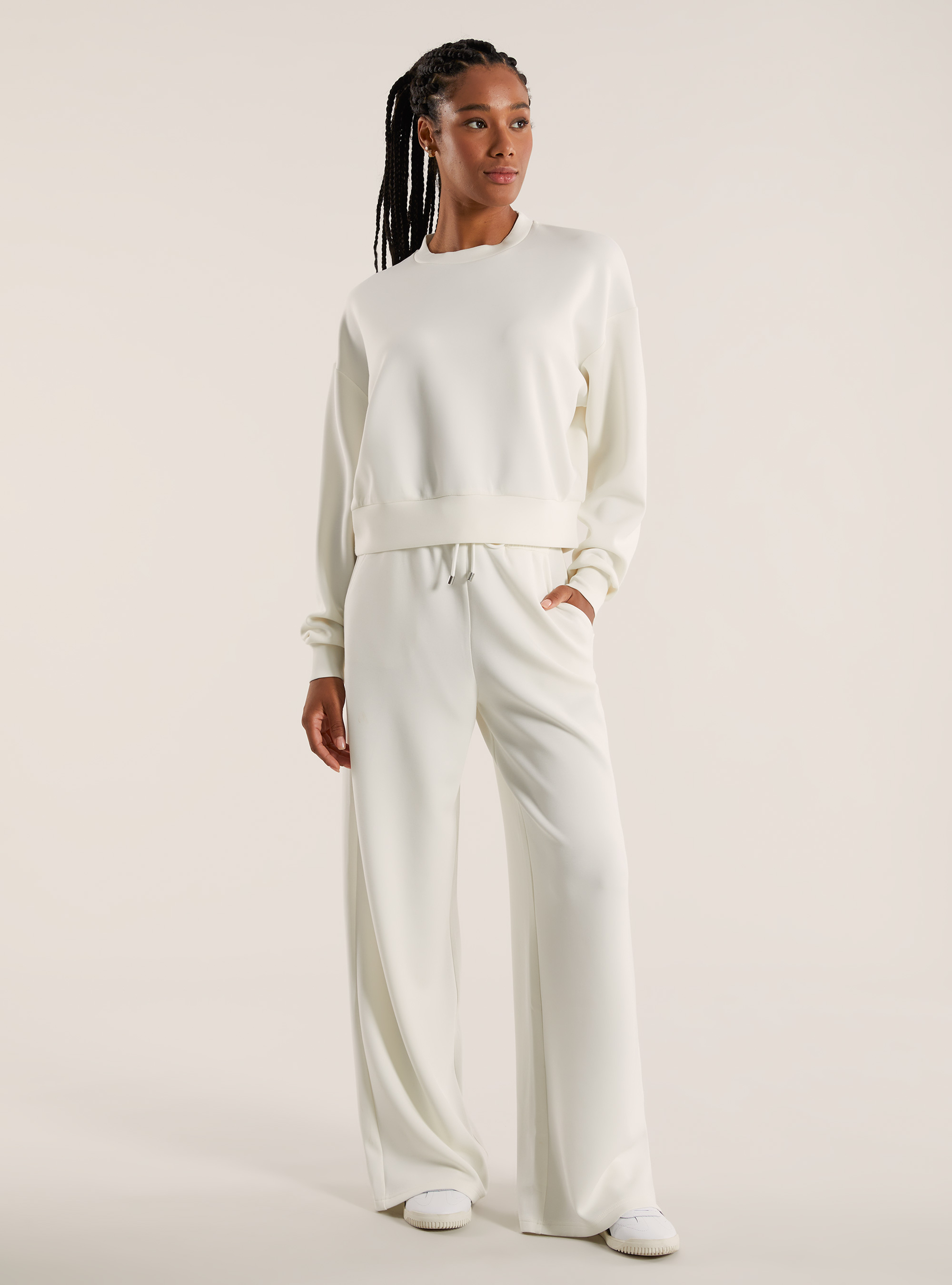 Cropped sweatshirt in soft scuba, WH2 WHITE