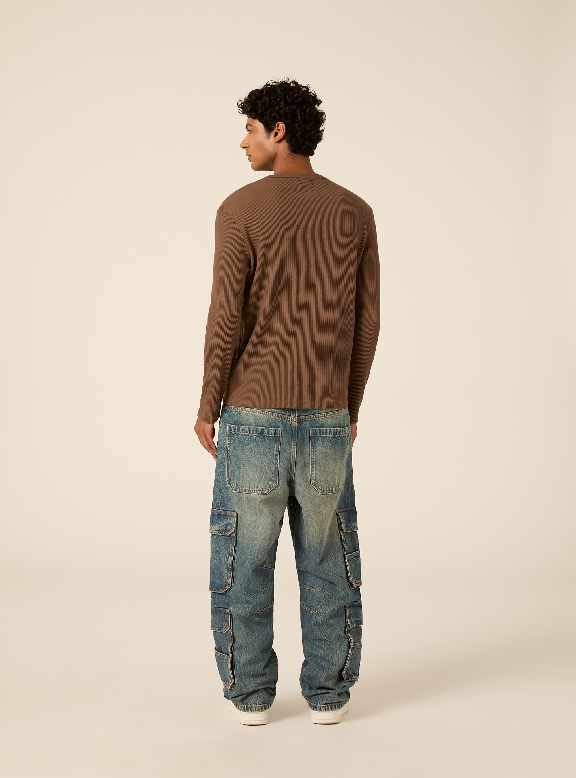 T-shirt henley a coste con  manica lunga, BR2 BROWN MEDIUM