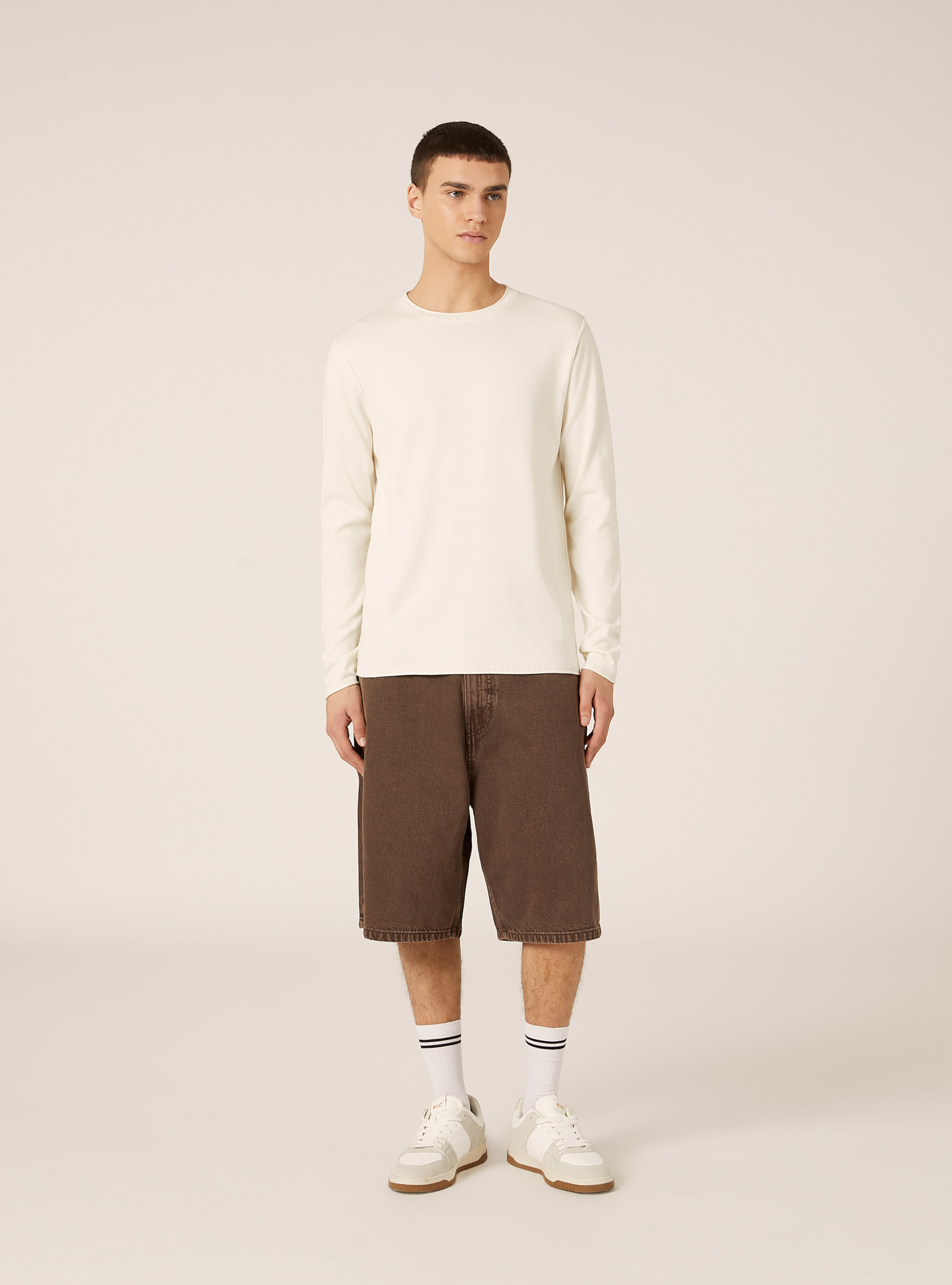 Pullover girocollo in cotone, WH1 OFF WHITE