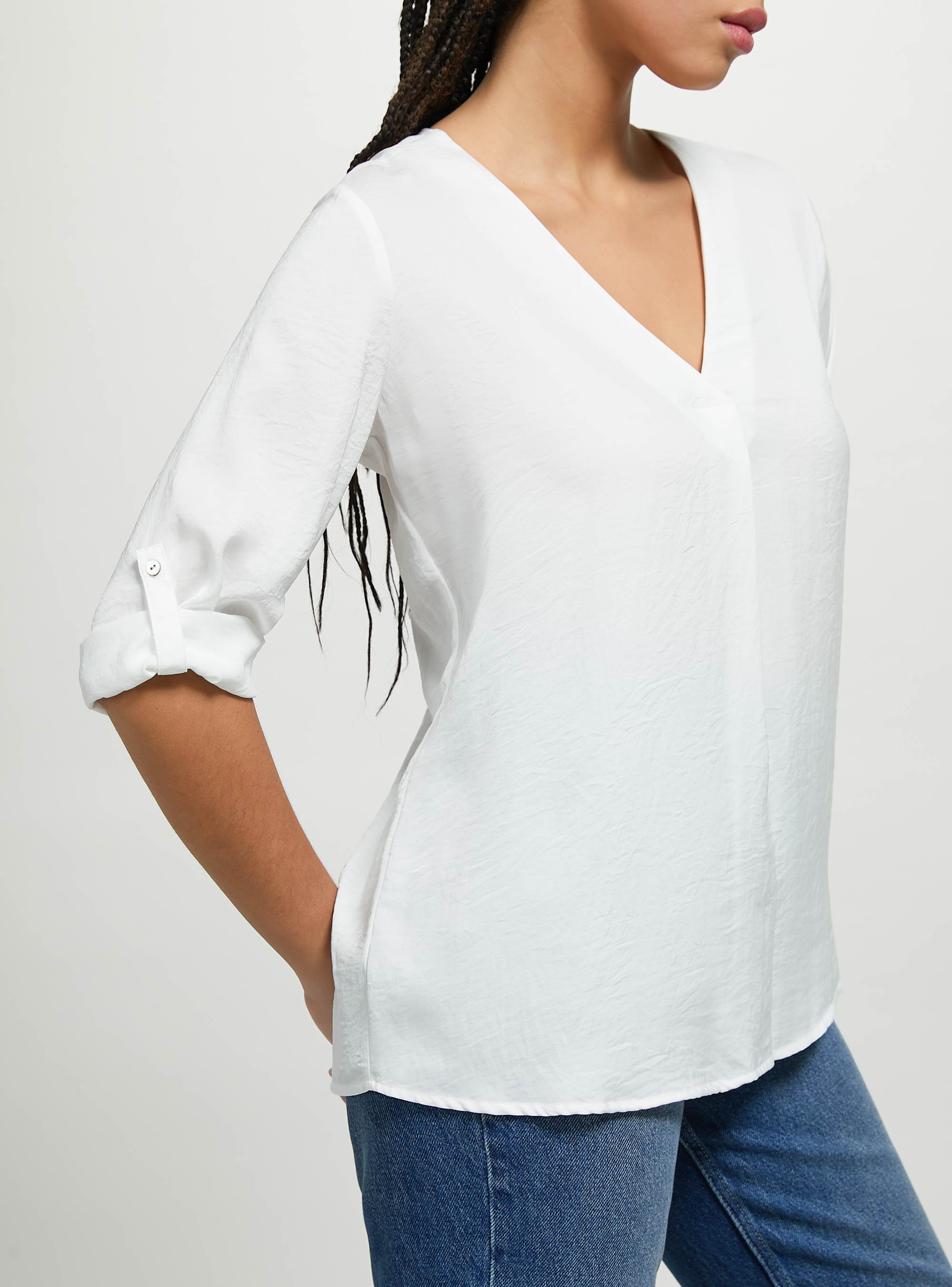 Blusa con scollatura in tinta unita, WH2 WHITE