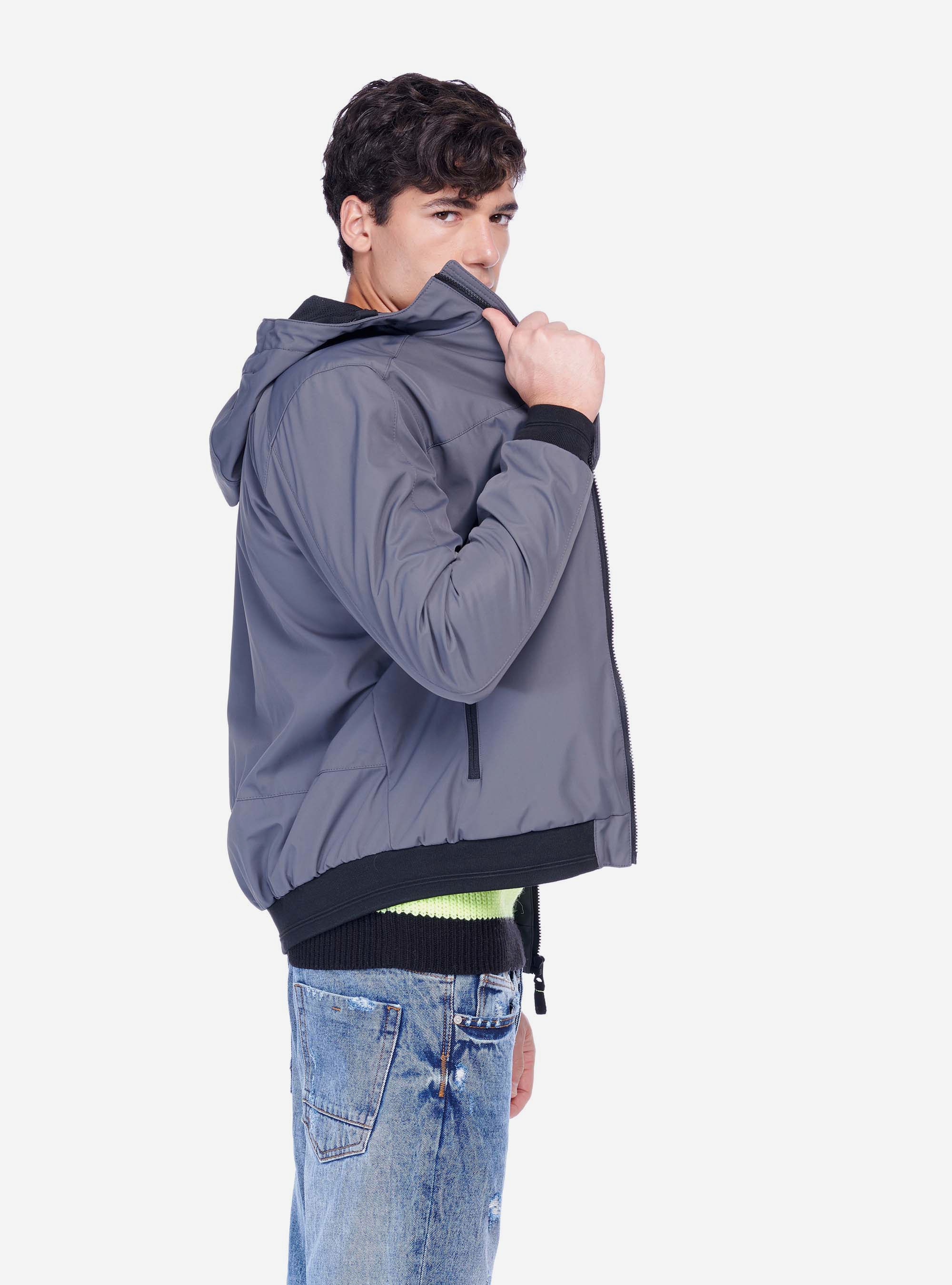 Bomber con cappuccio, GRIGIO