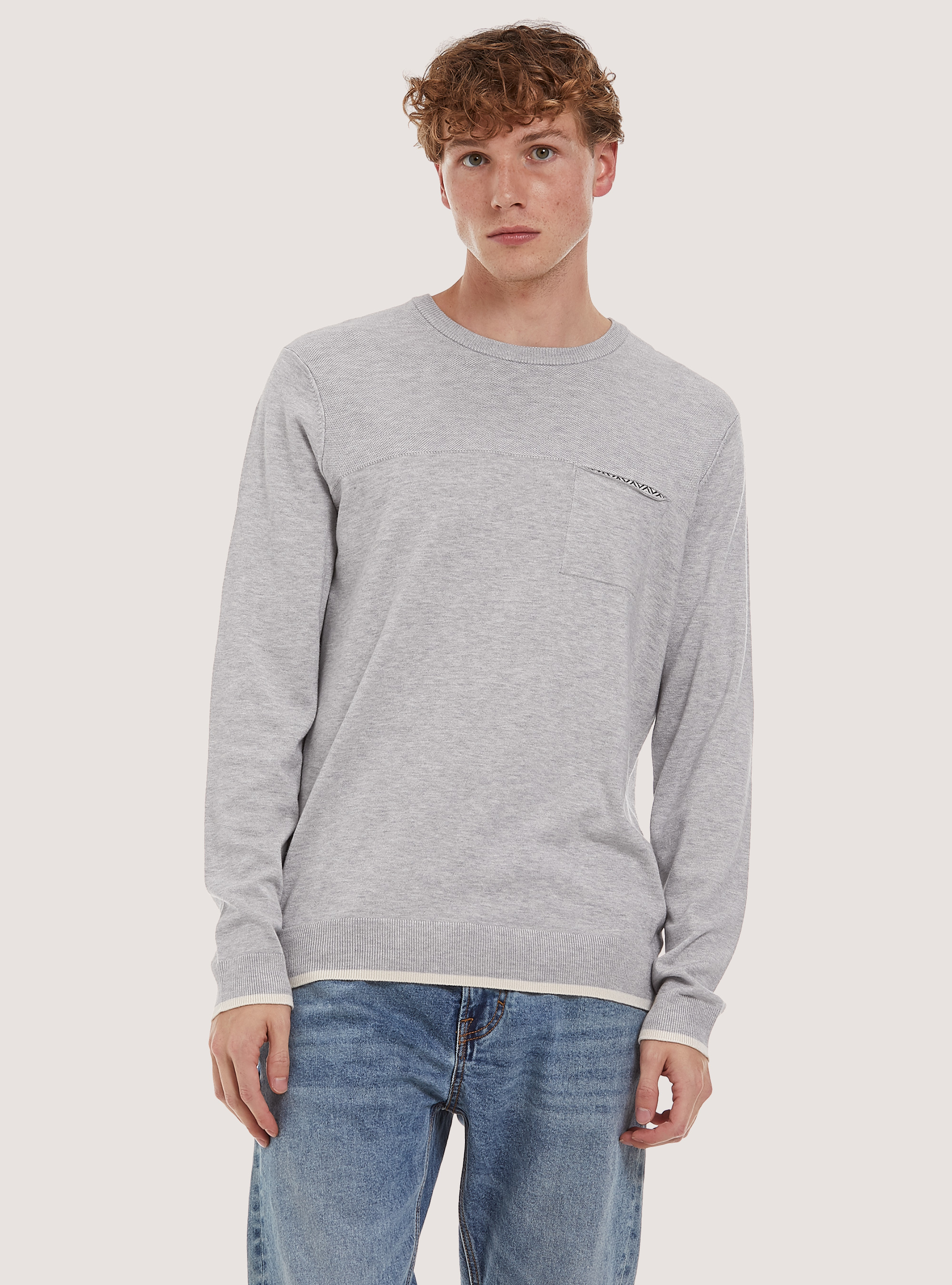 Pullover fine con taschino in morbida viscosa, GY3 GREY LIGHT