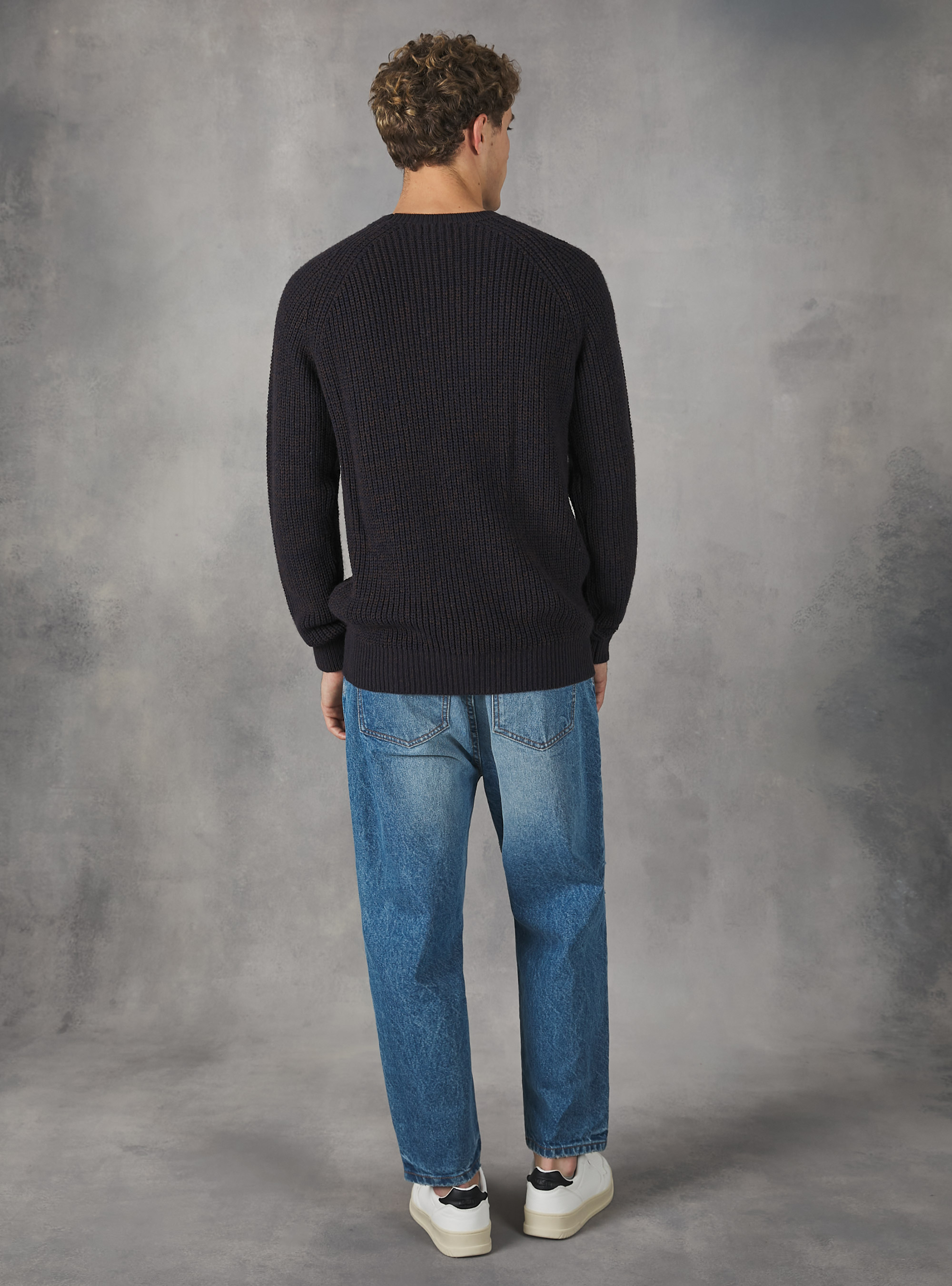 English rib crew-neck pullover, MBR1 BROWN MEL DARK