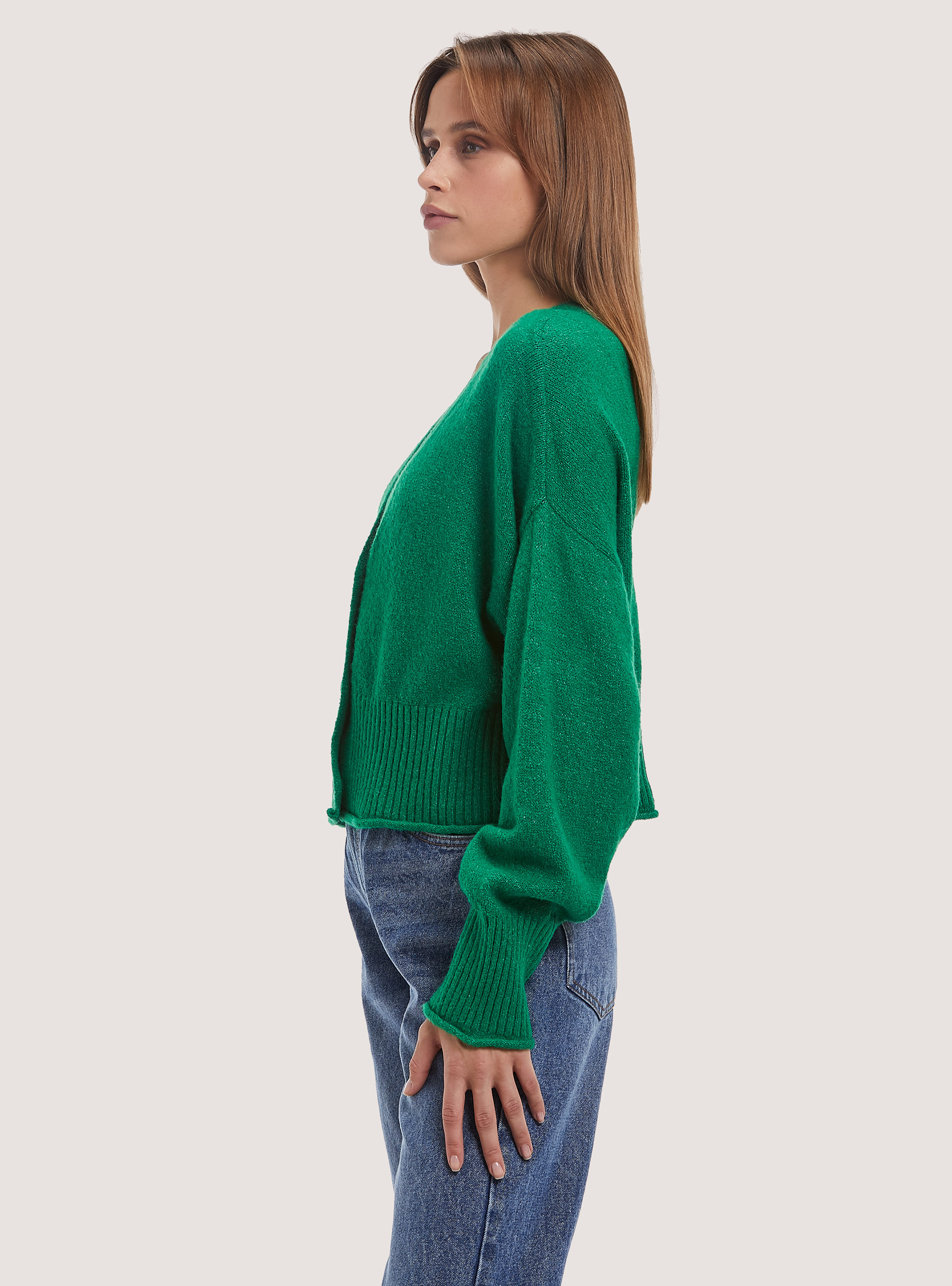 Pullover cardigan con scollo a V, GN2 GREEN MEDIUM