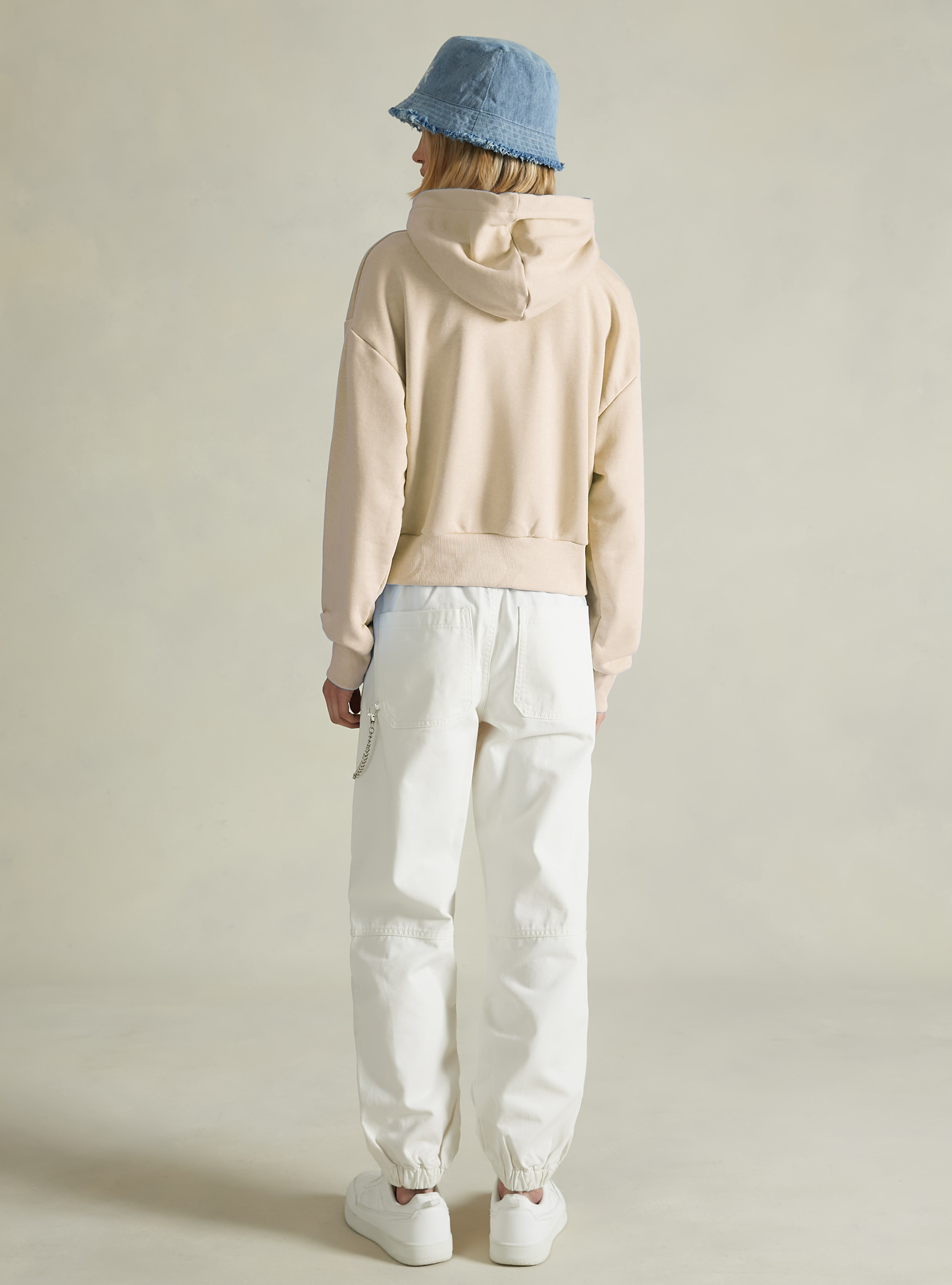 Felpa boxy fit con cappuccio, BG3 BEIGE LIGHT