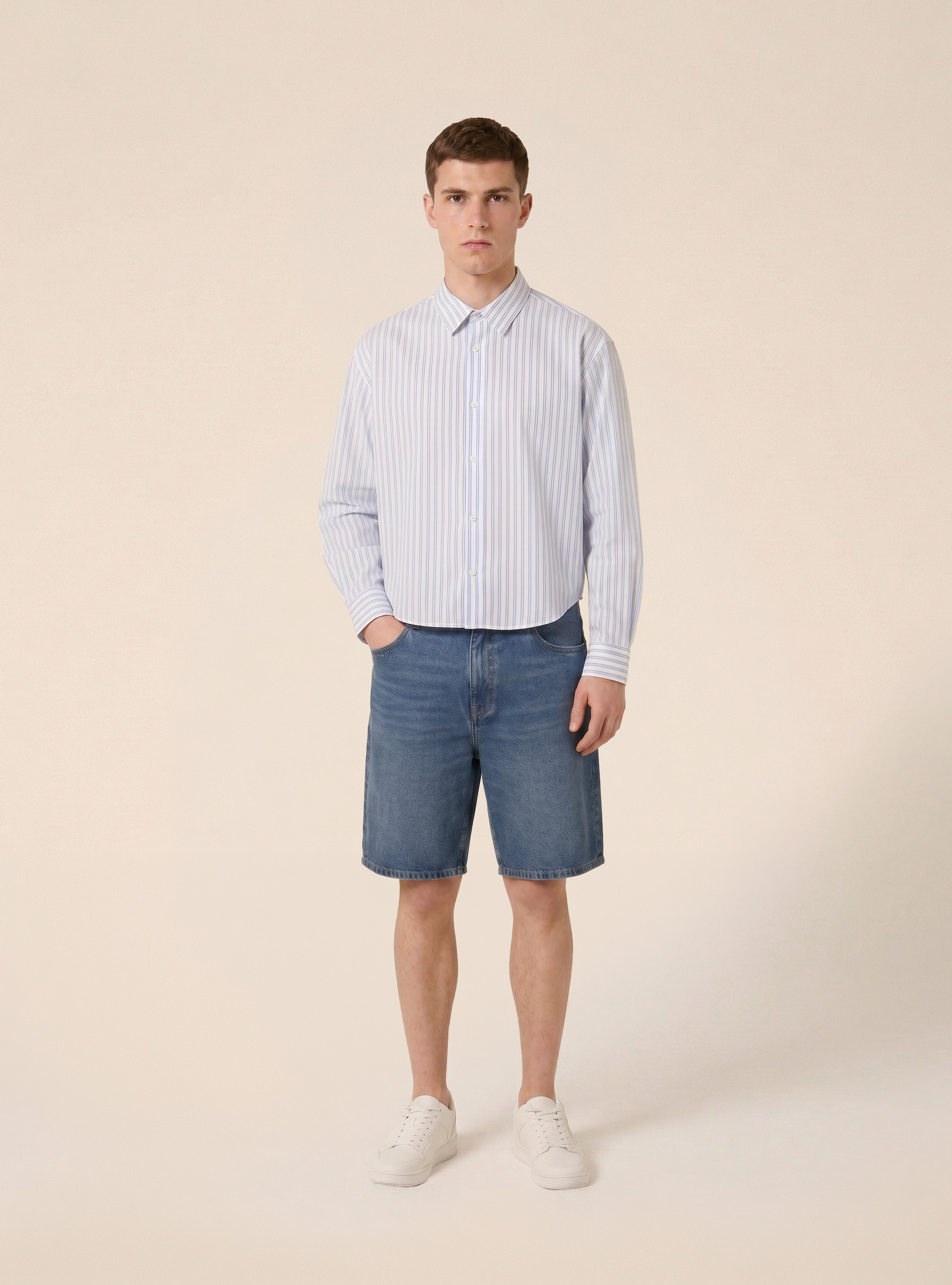 Striped poplin shirt, AZ2 AZURE MEDIUM