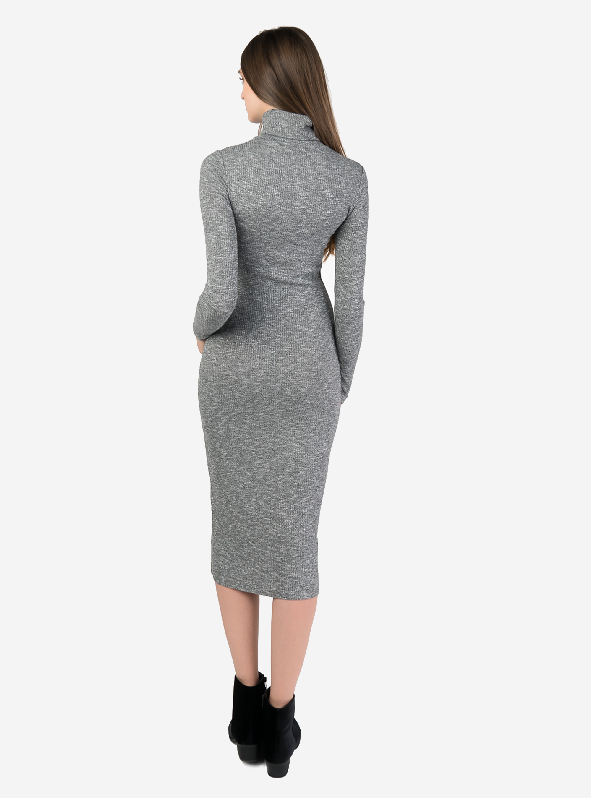 LONG DRESS WITH HIGH NECK, GREY MELANGE