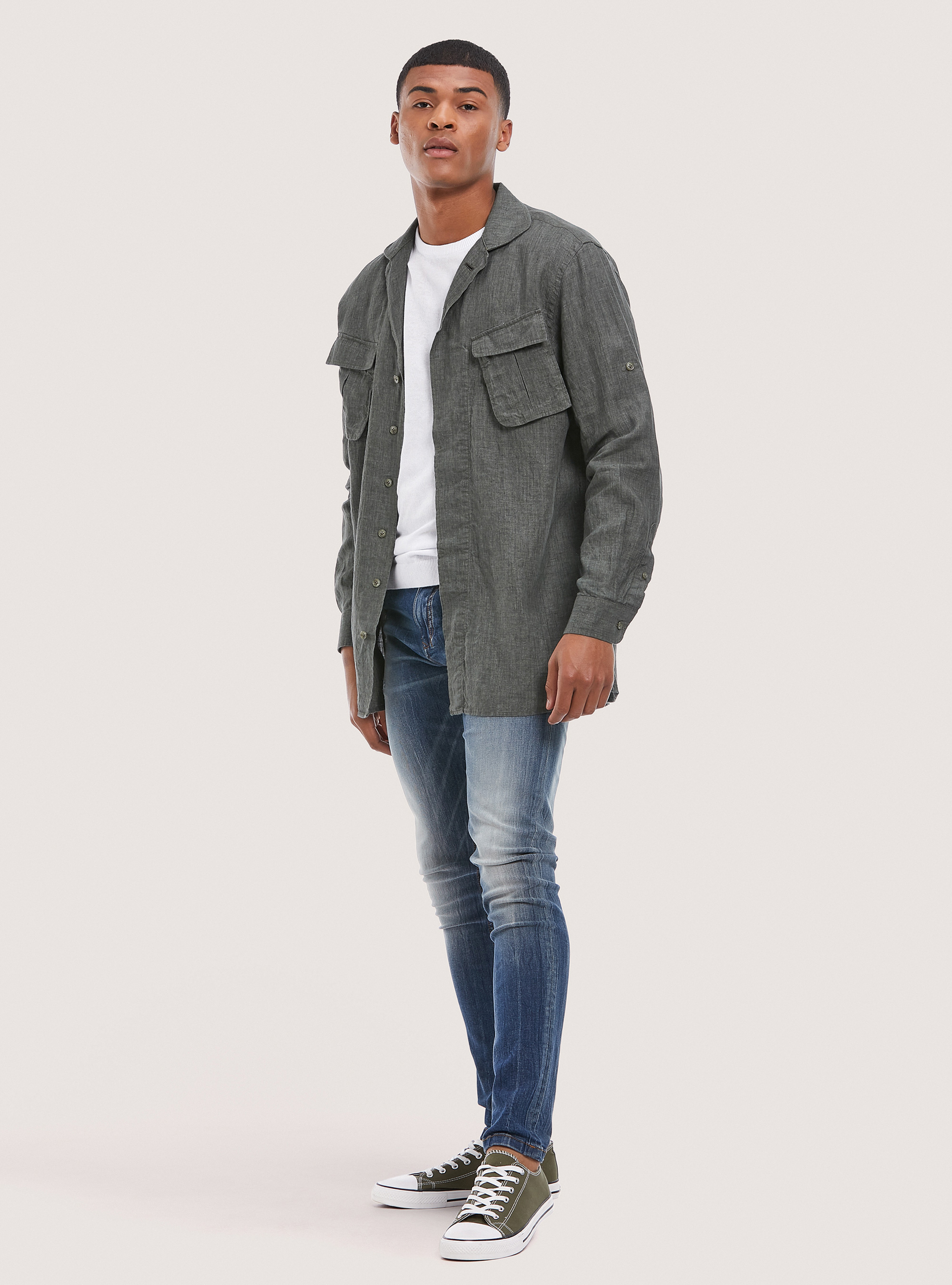 Giacca camicia in lino, KAKI