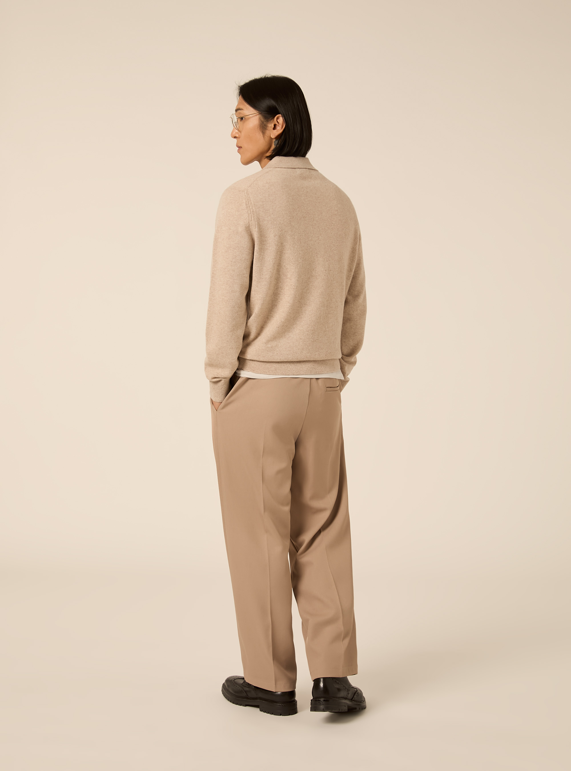 Langaermliges poloshirt aus wolle und kaschmirmischung, MBG3 BEIGE MEL LIGHT