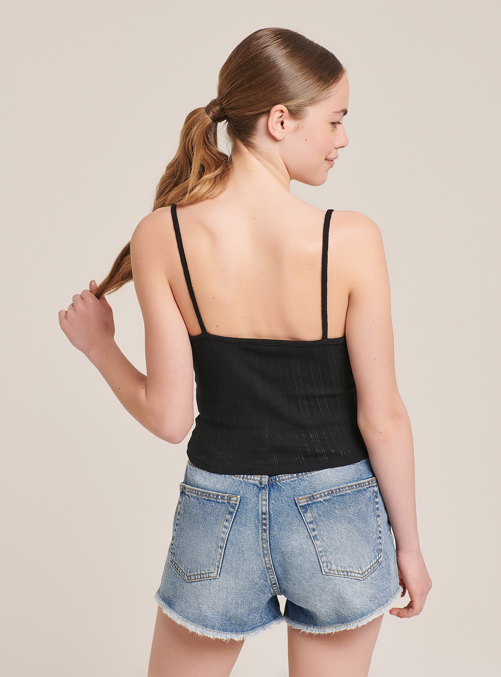 Cotton top with braces, BLACK