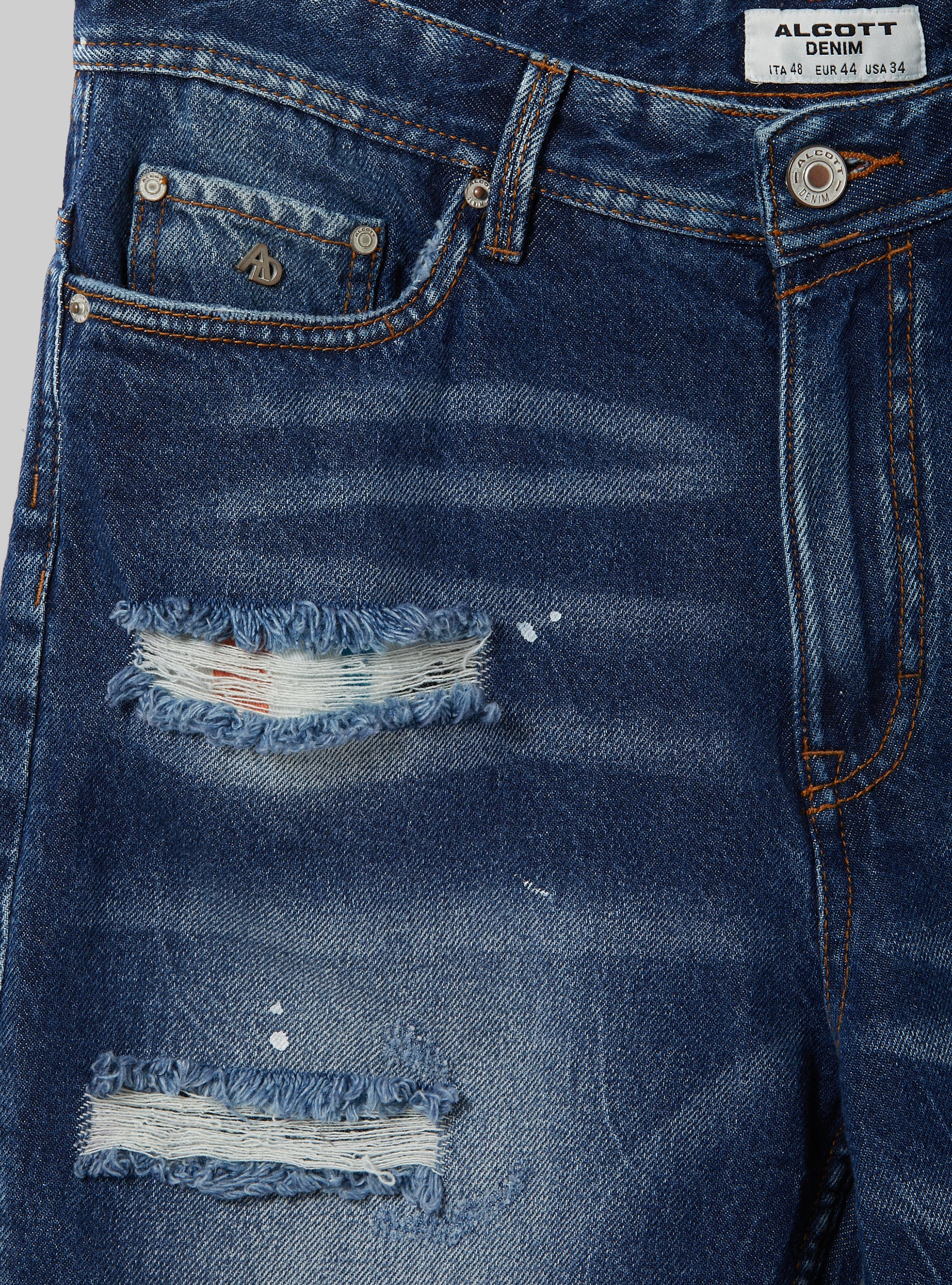 Bermuda in denim stretch slim fit, D001 DEEP BLUE