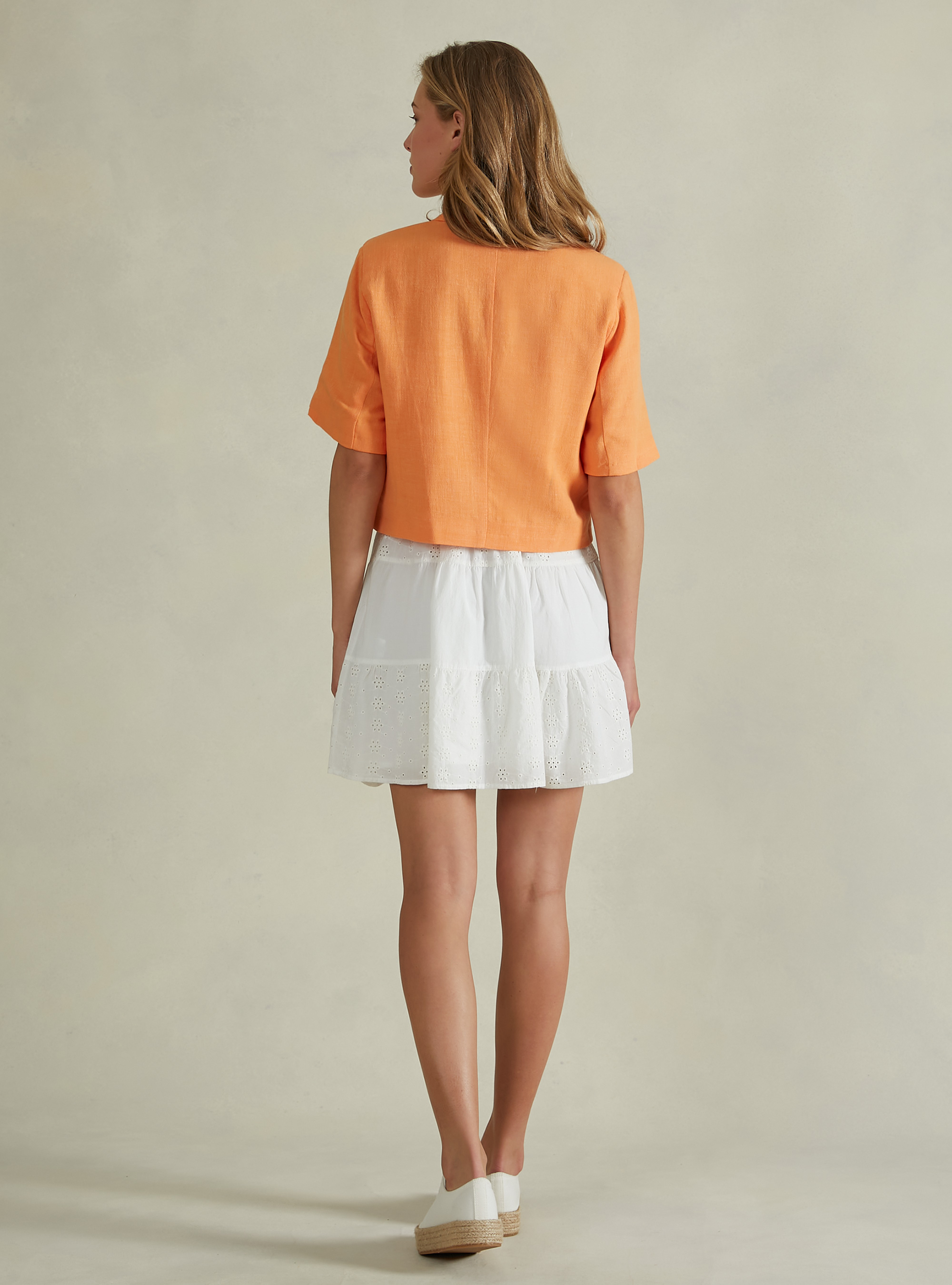 Linen blend cropped blazer, OR2 ORANGE MED.