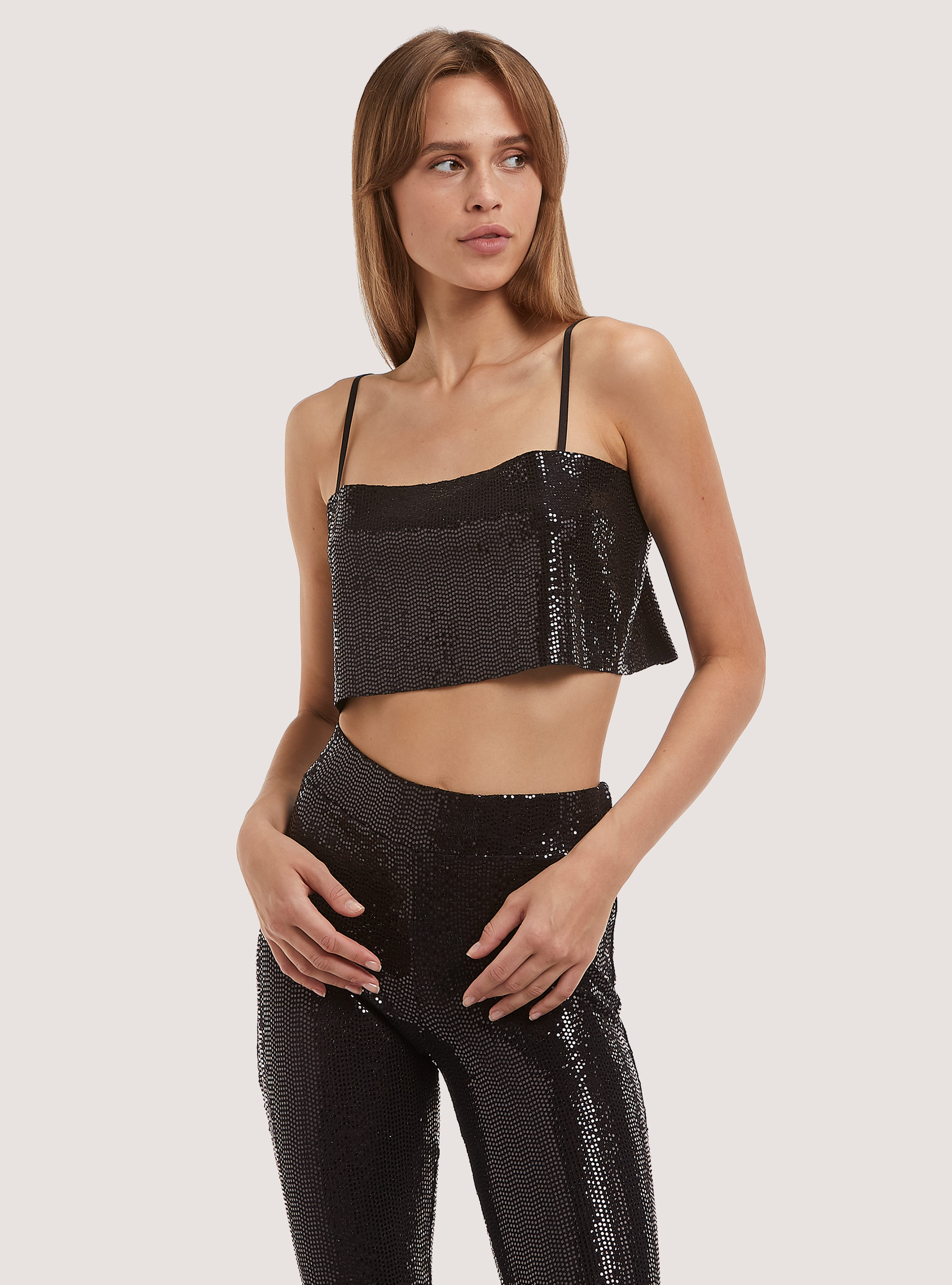 Top a fascia in paillettes, BK1 BLACK