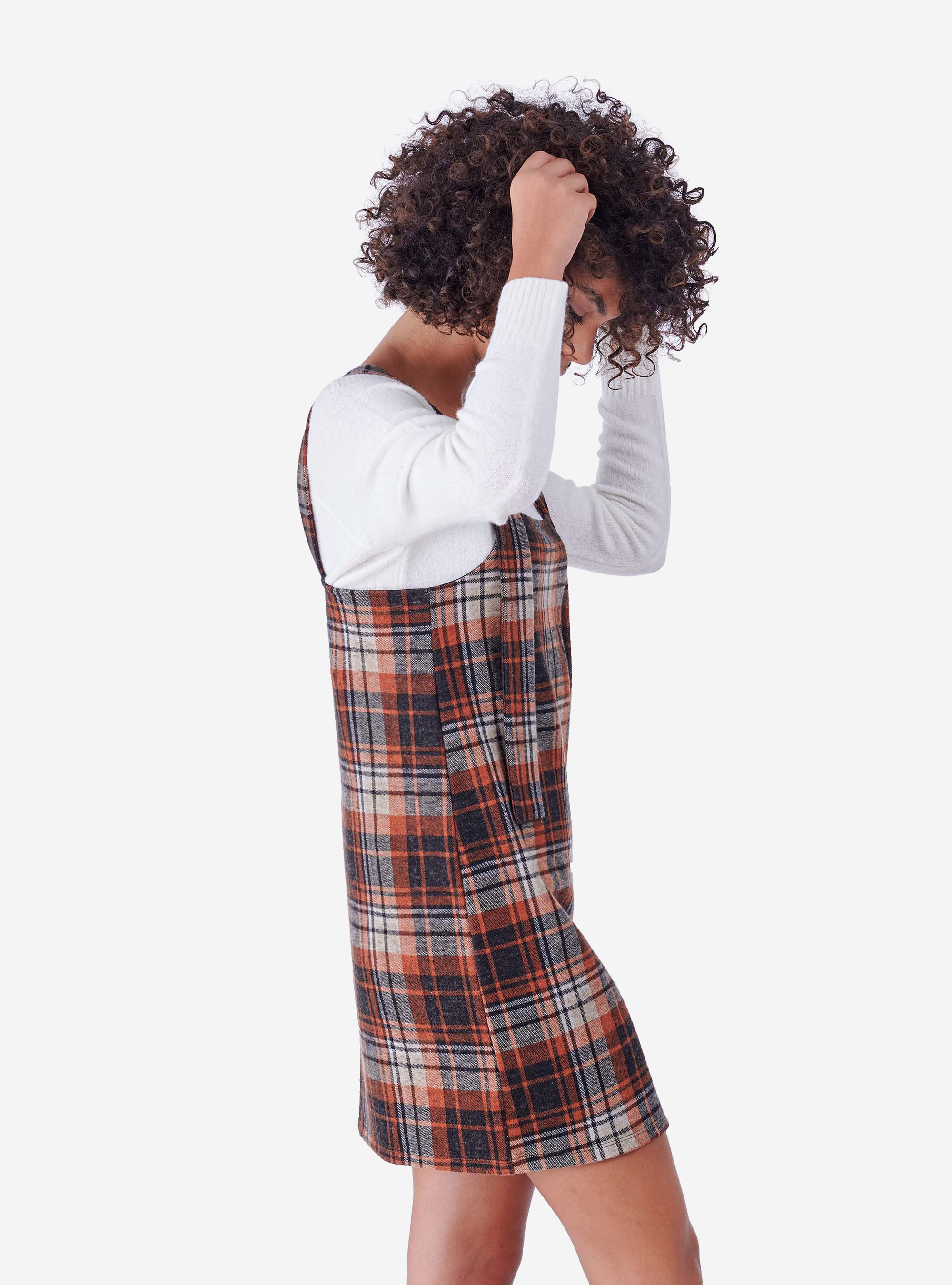 CHECKED SHORT DUNGAREES, CHECK BROWN