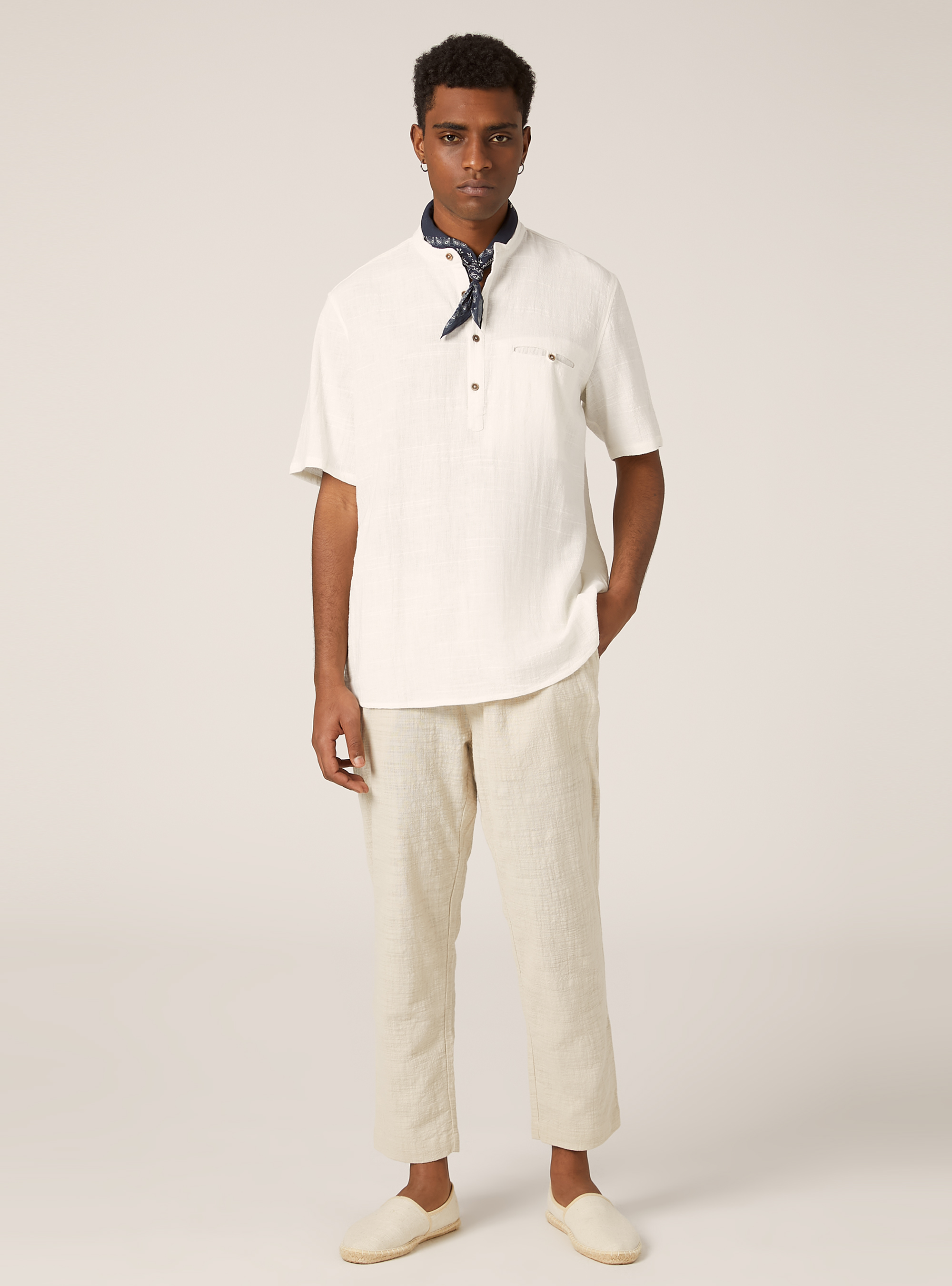Linen blend shirt with Korean collar, WH2 WHITE