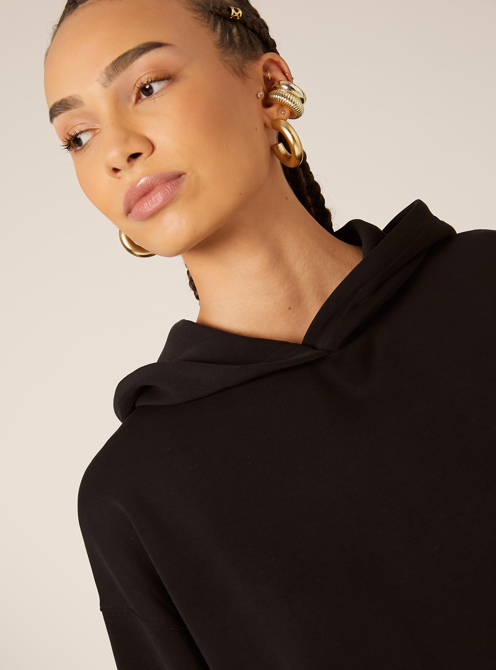 Pull court en molleton doux au toucher, BK1 BLACK