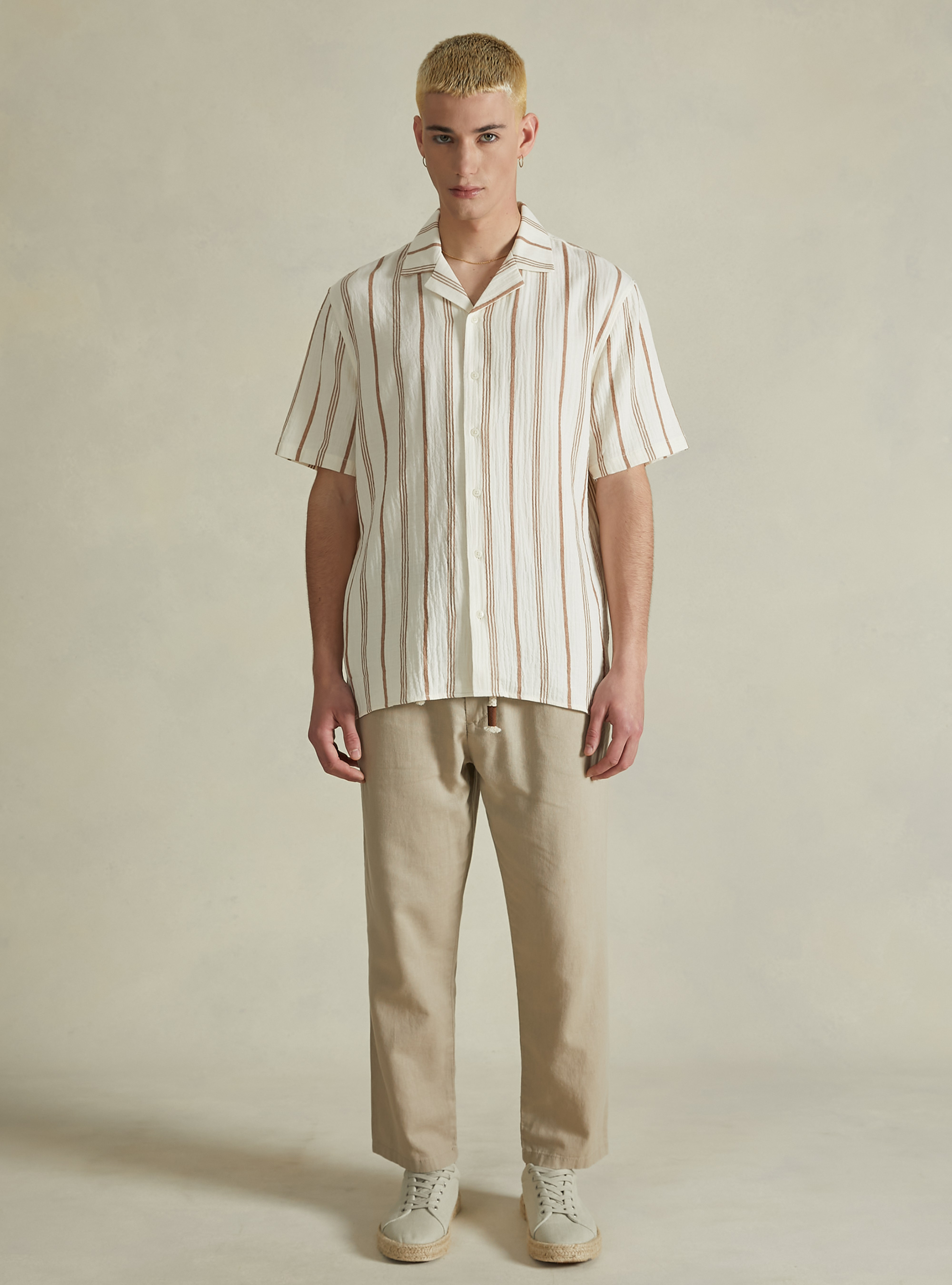 Chemise rayée à manches courtes, BG2 BEIGE MEDIUM