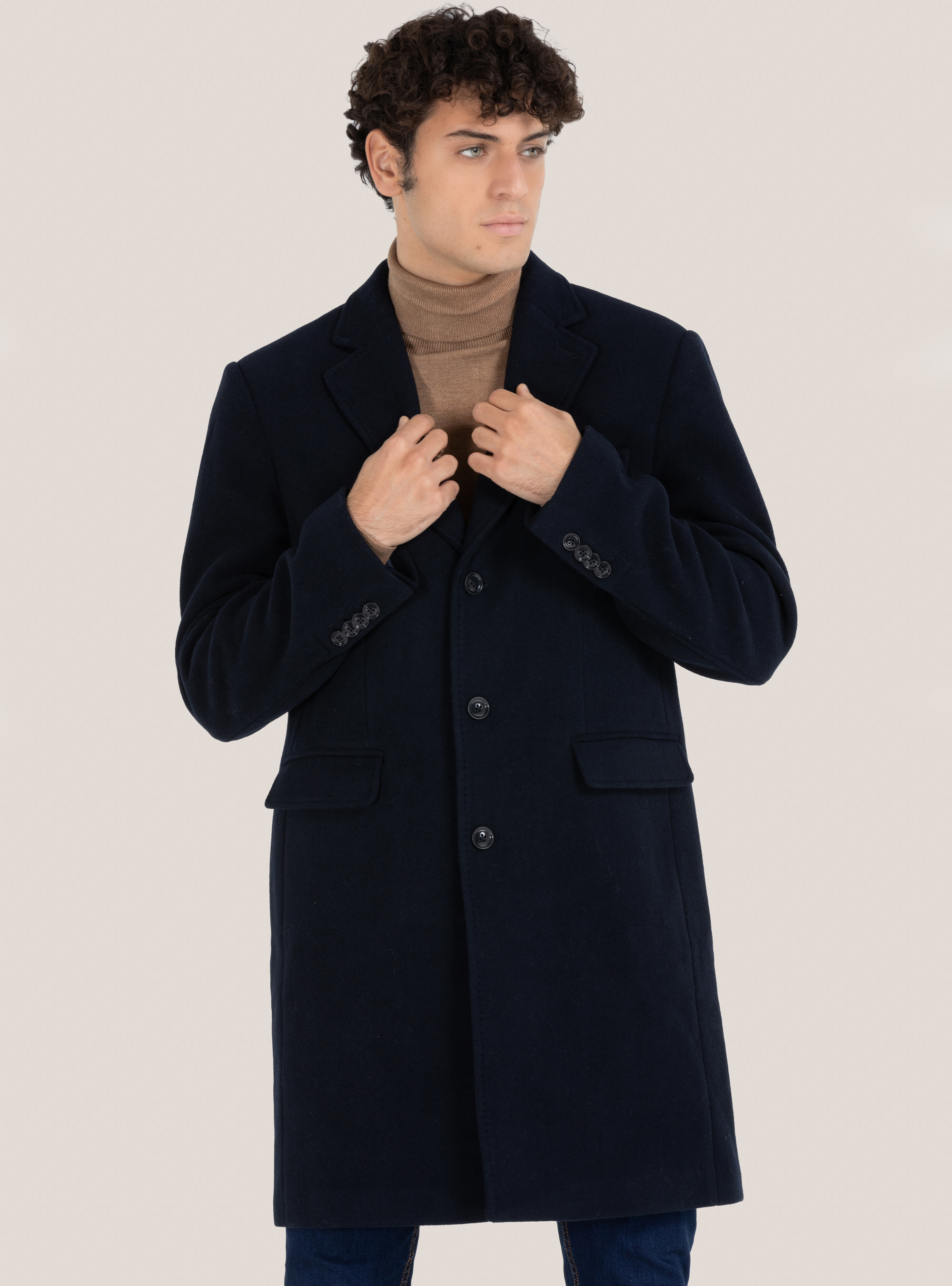 Cappotto monopetto in misto lana, BLU MARINO