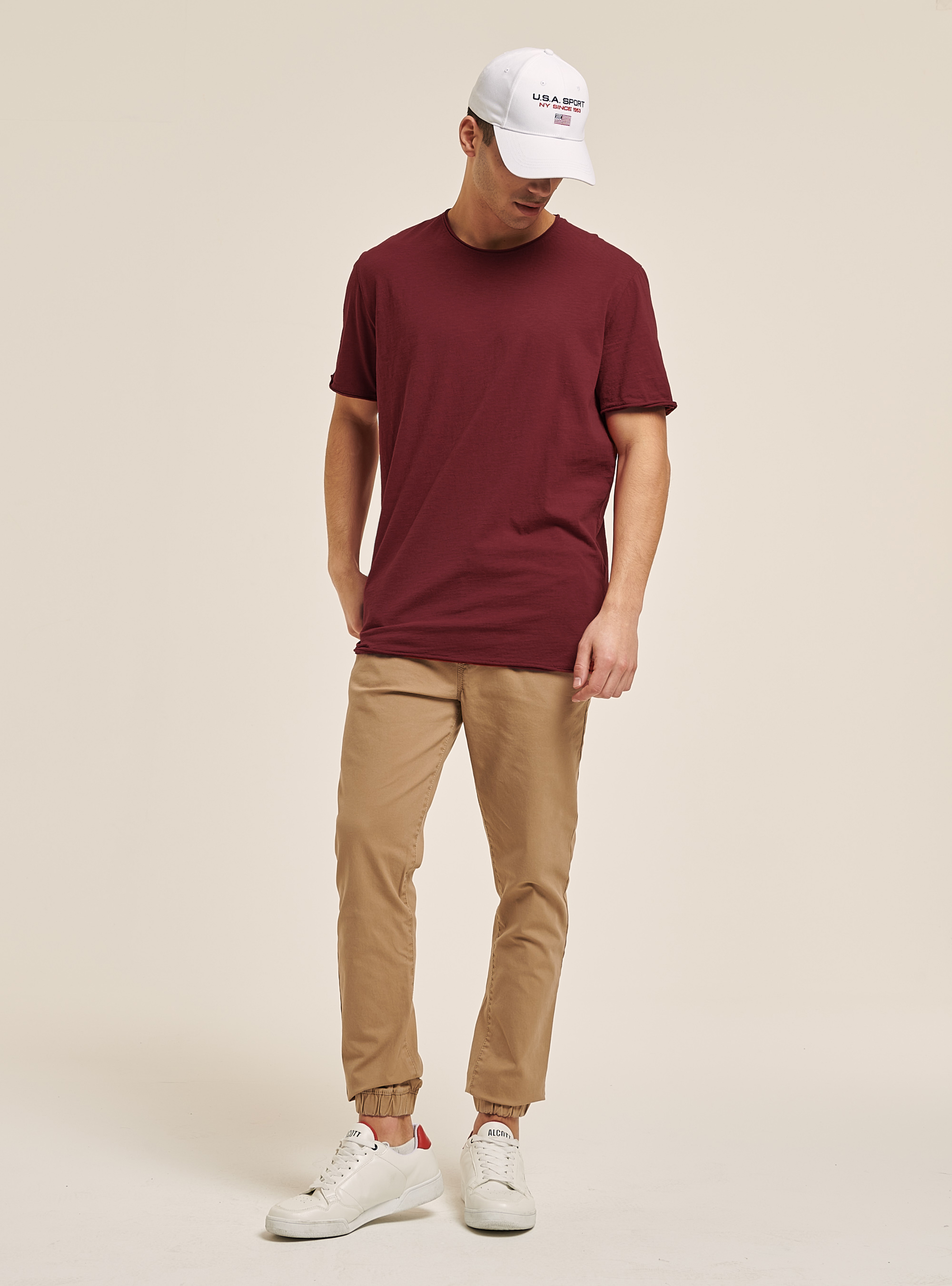 T-shirt en coton uni de base, C3443 BORDEAUX