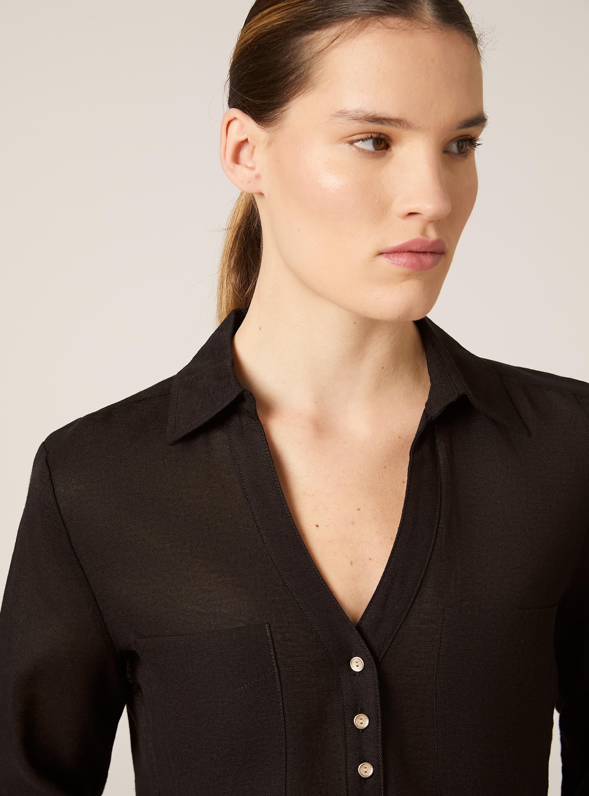 Linen blend blouse, BK1 BLACK