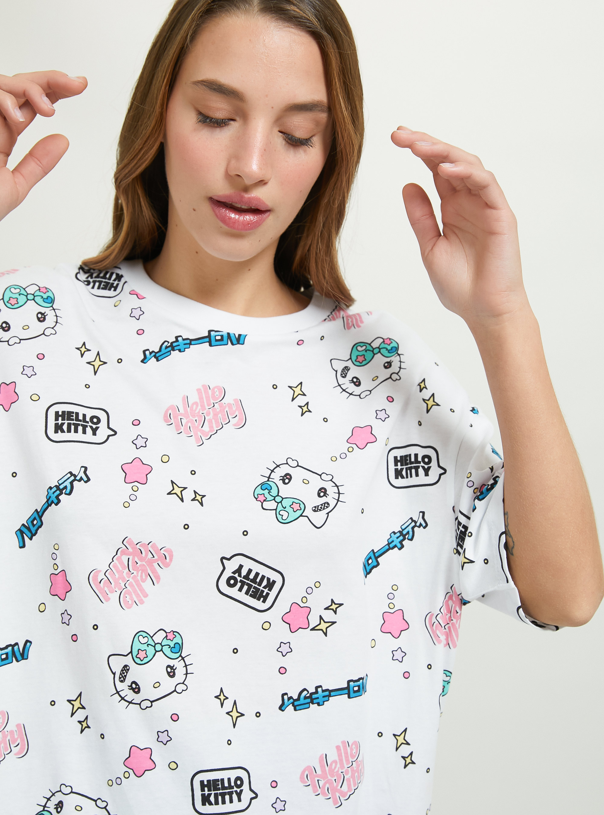 Hello Kitty / Alcott all over T-shirt, WH3 WHITE