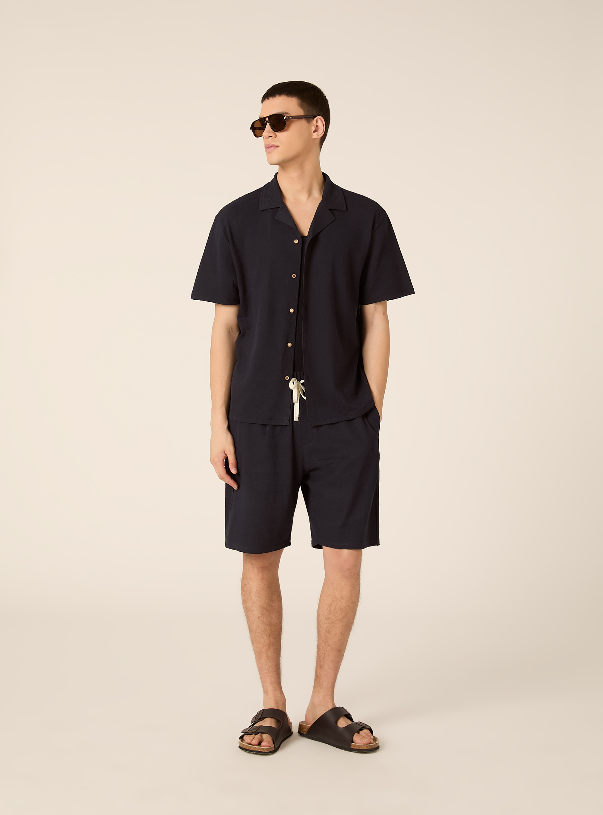 Camicia bowling in jersey texture regular fit, NA1 NAVY DARK