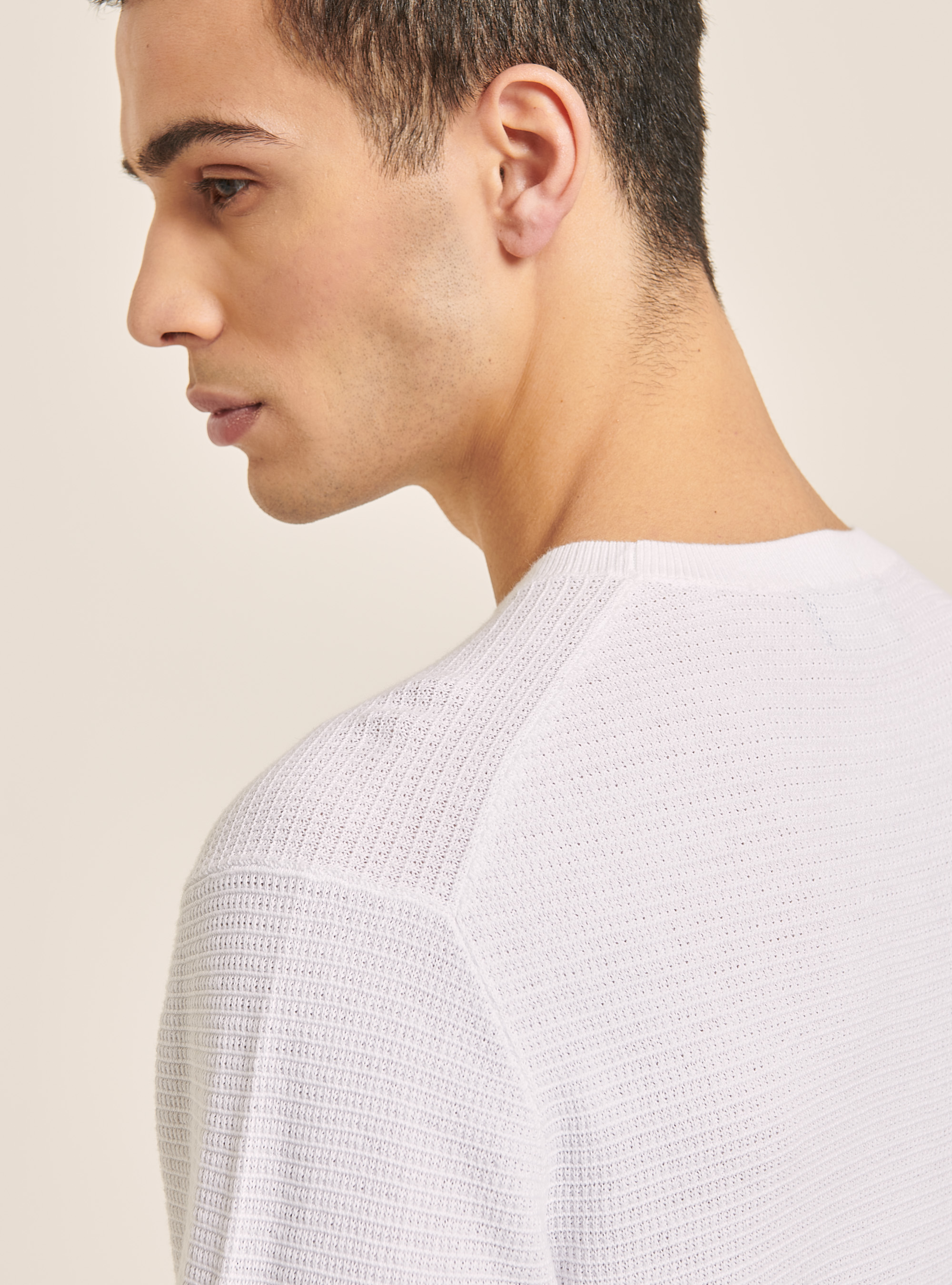 Textured crew-neck pullover, WH2 WHITE
