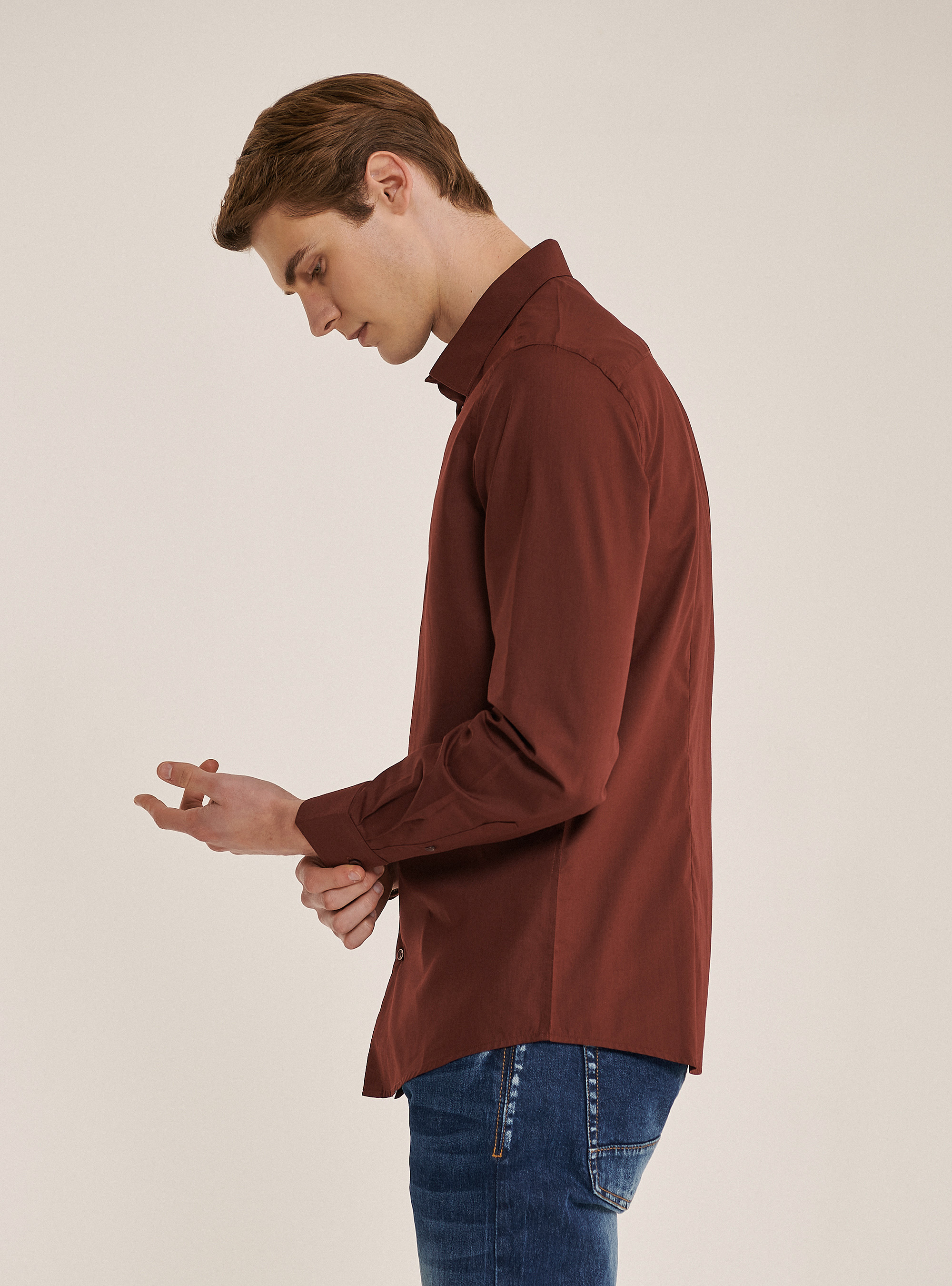 Camicia a manica lunga in tinta unita, BORDEAUX