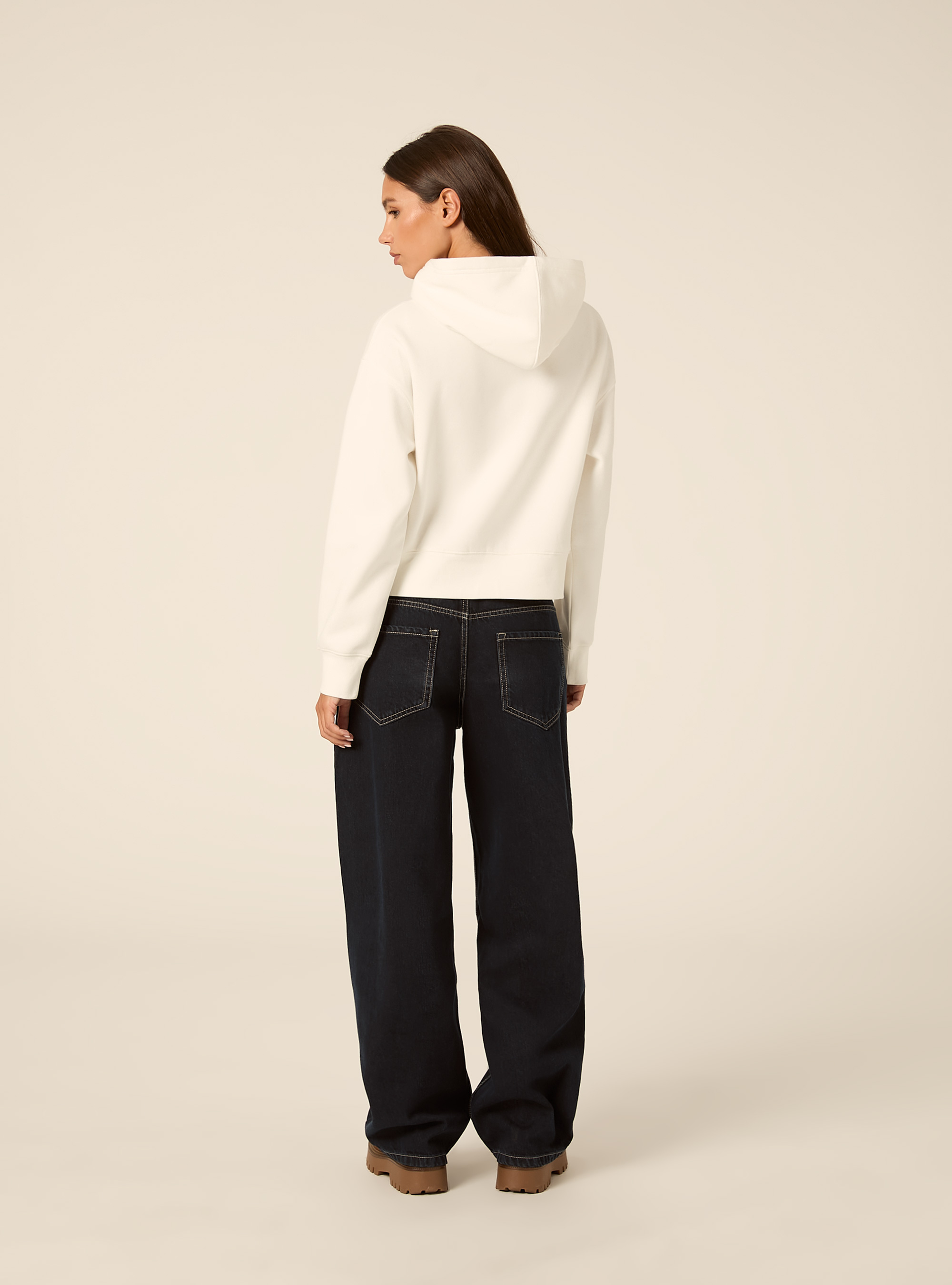 Felpa boxy con cappuccio, WH1 OFF WHITE