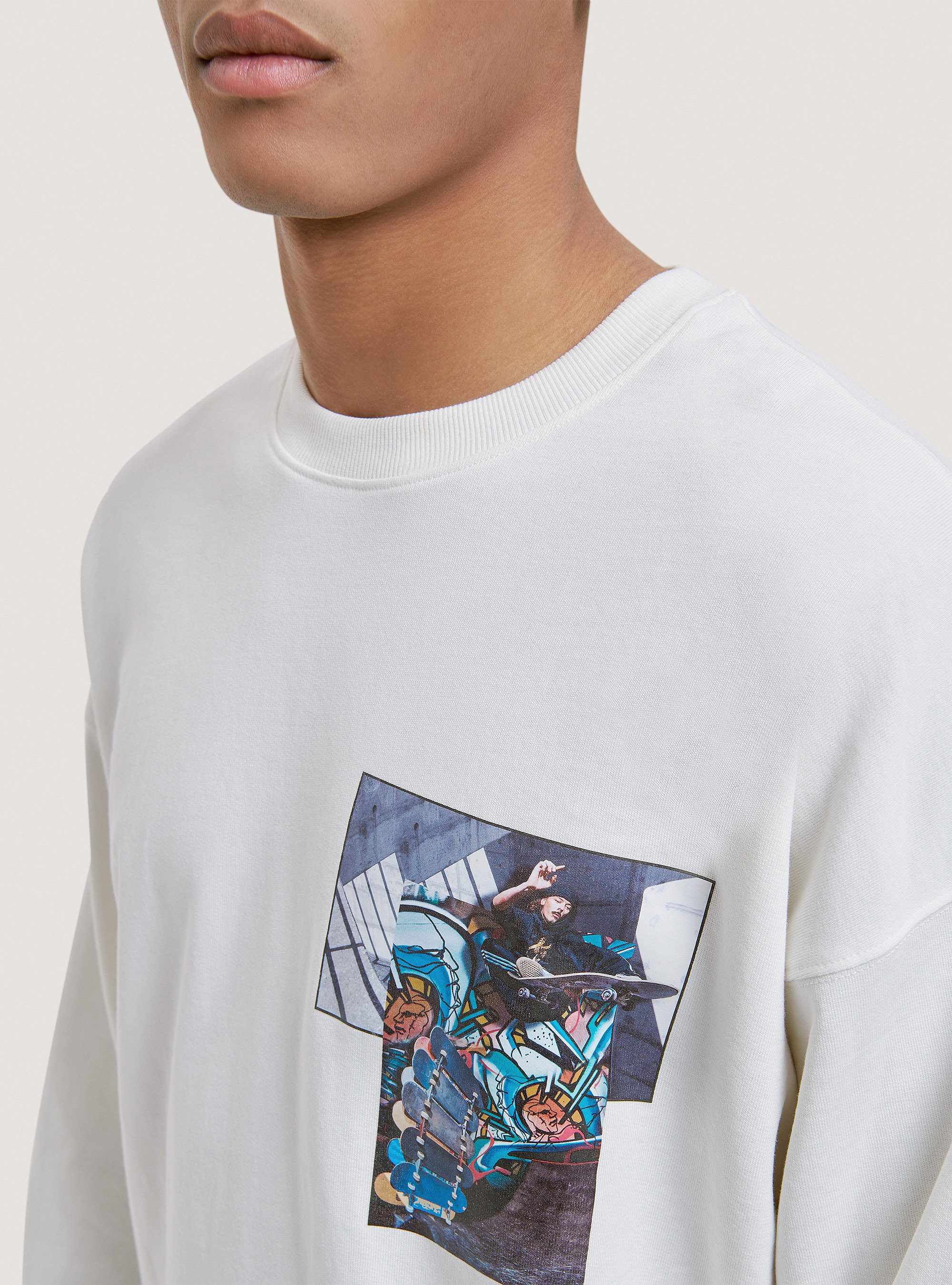 Crewneck sweatshirt with graphic print, C0020 OFF WHITE