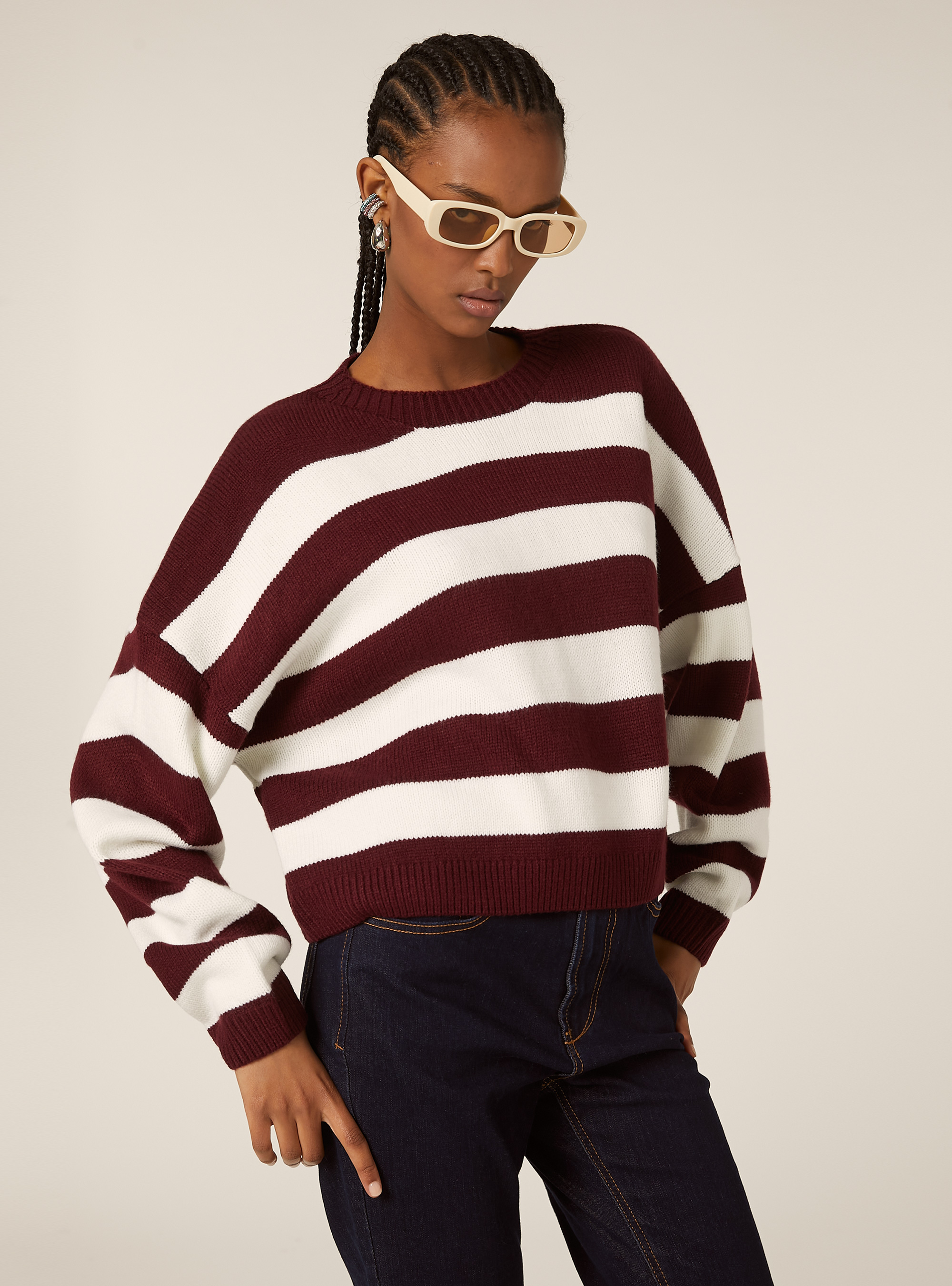 Maglia crop a righe, BO2 BORDEAUX MEDIUM
