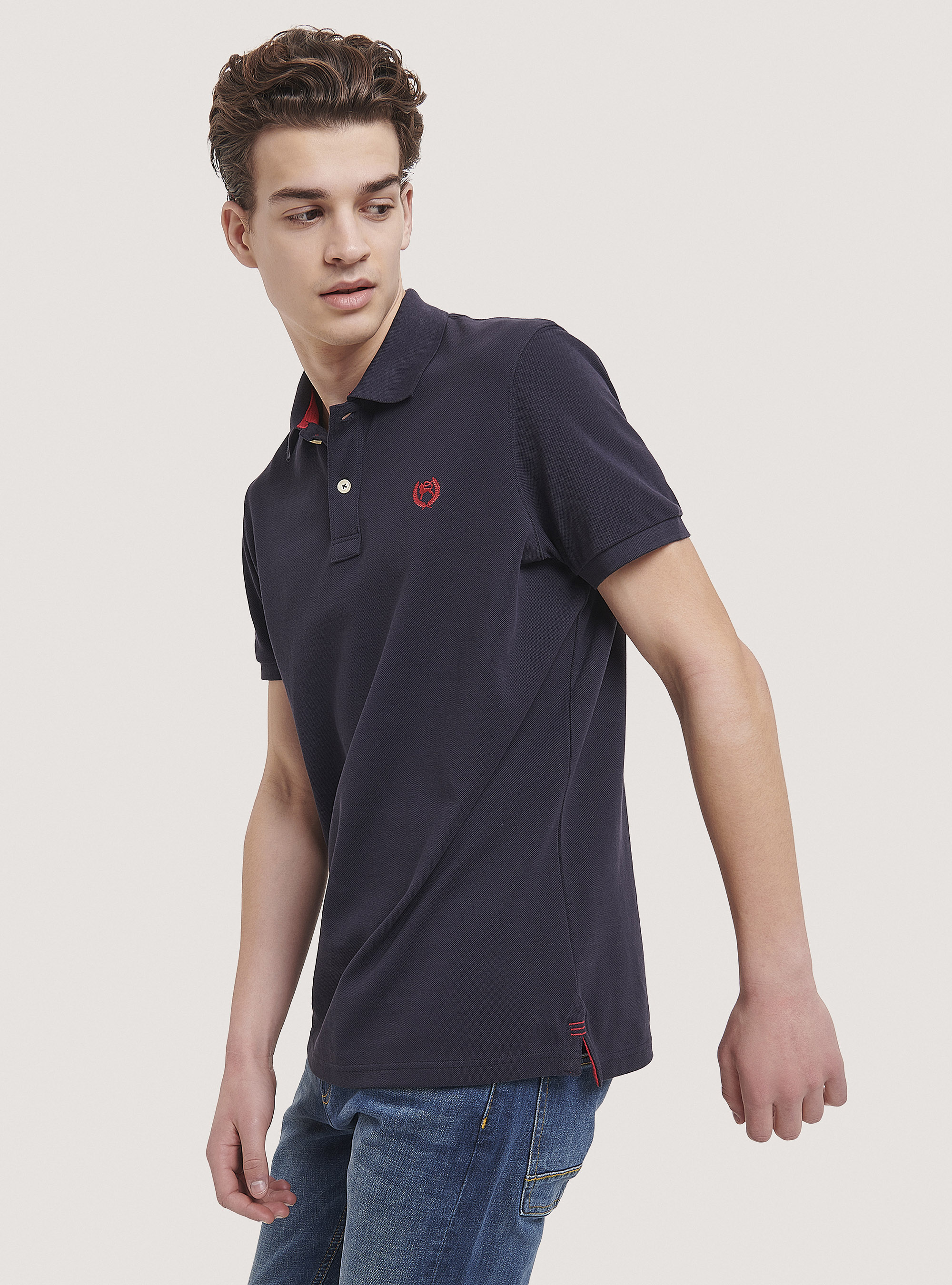 Cotton pique polo shirt with embroidery, BLUE NAVY