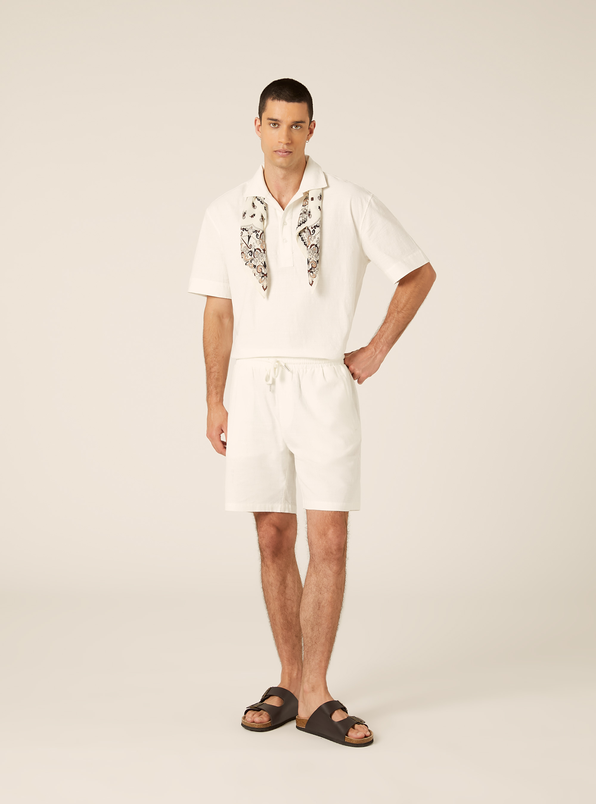 Bermuda in misto lino con laccio in vita, WH1 OFF WHITE
