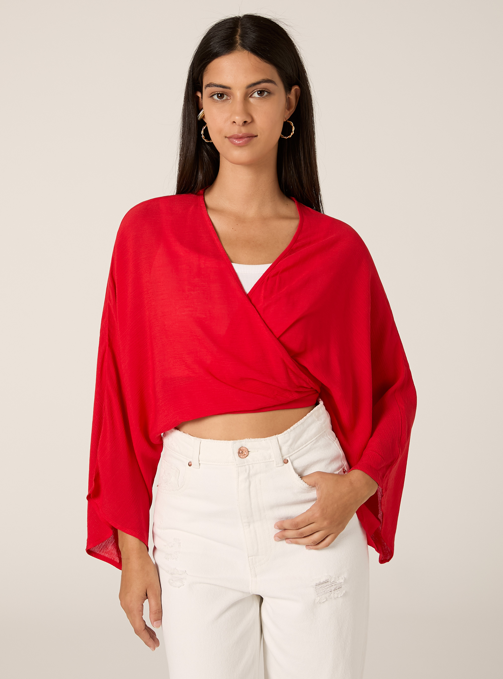 Blusa fluida con nodo, RD2 RED MEDIUM